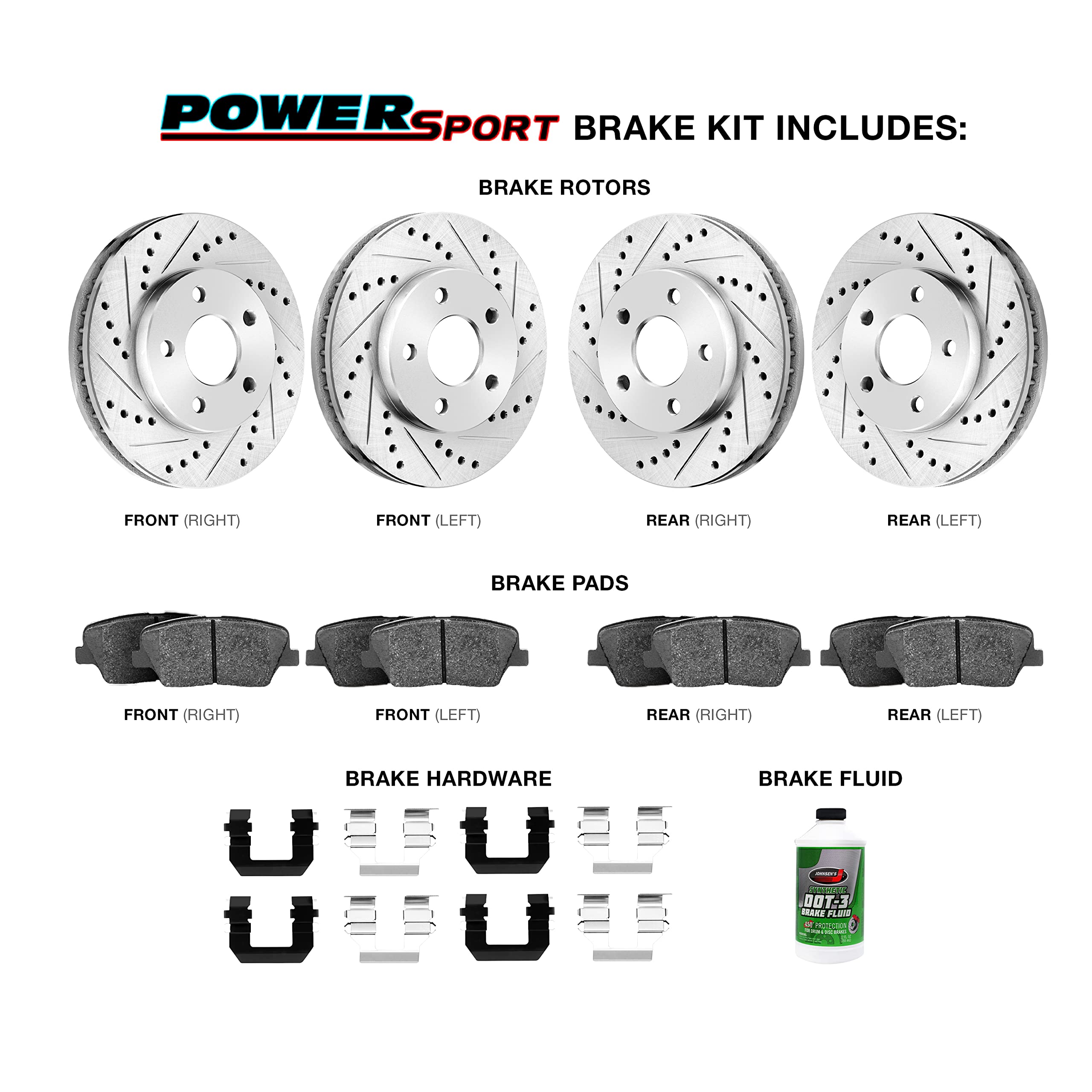 Power Sport Front & Rear Brake Pads & Rotors Kit - Heavy Duty Braking System with Hardware (BLCC.66036.44) for Motorcycles, ATVs & Off-Road Vehicles