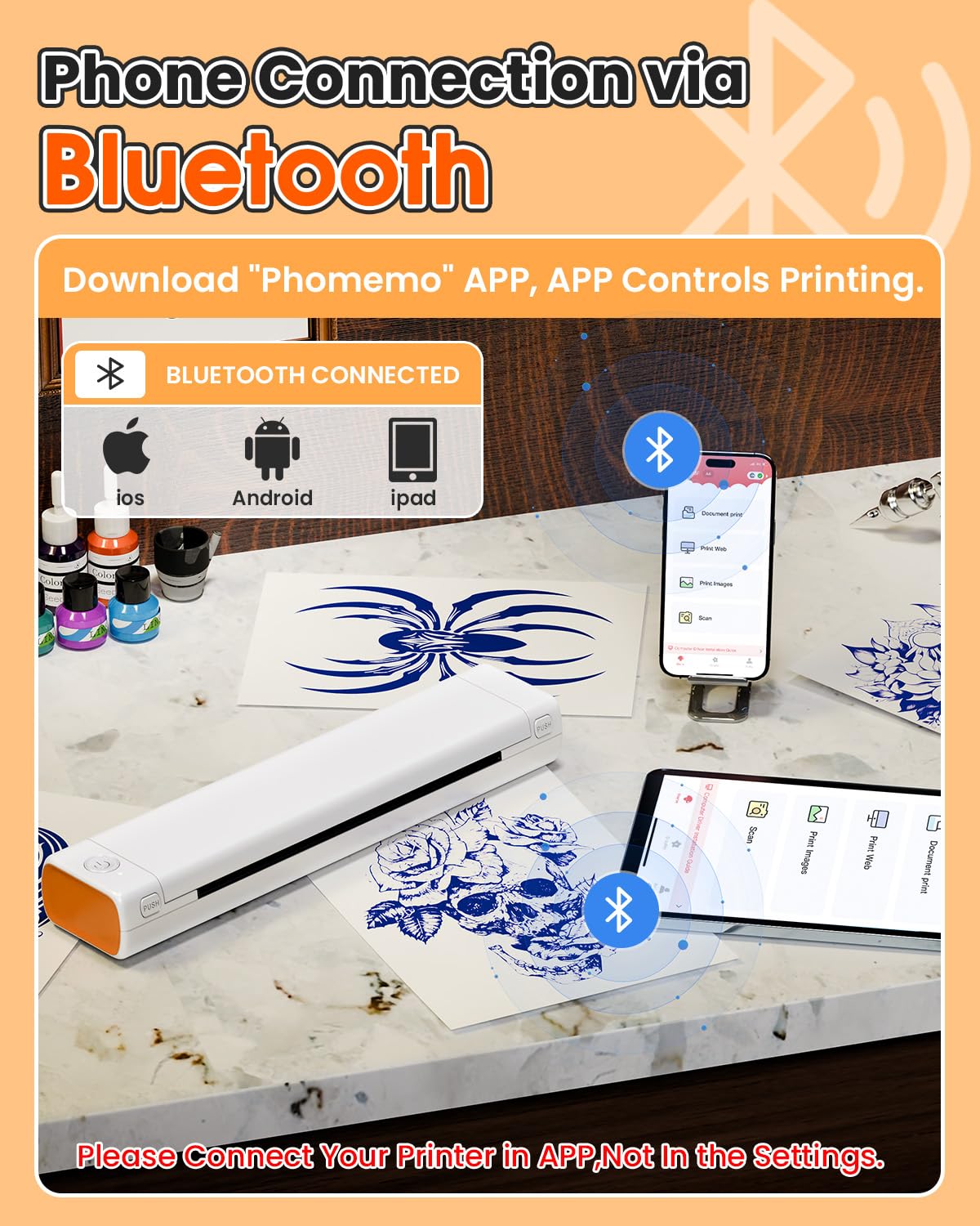 Phomemo M08F Wireless Tattoo Stencil Printer - Portable Thermal Copier Machine with 10 Stencil Papers for Tattoo Artists & Beginners | Smartphone & PC Compatible | Ideal for Tattoo Studios, Home Use & Professional Designs