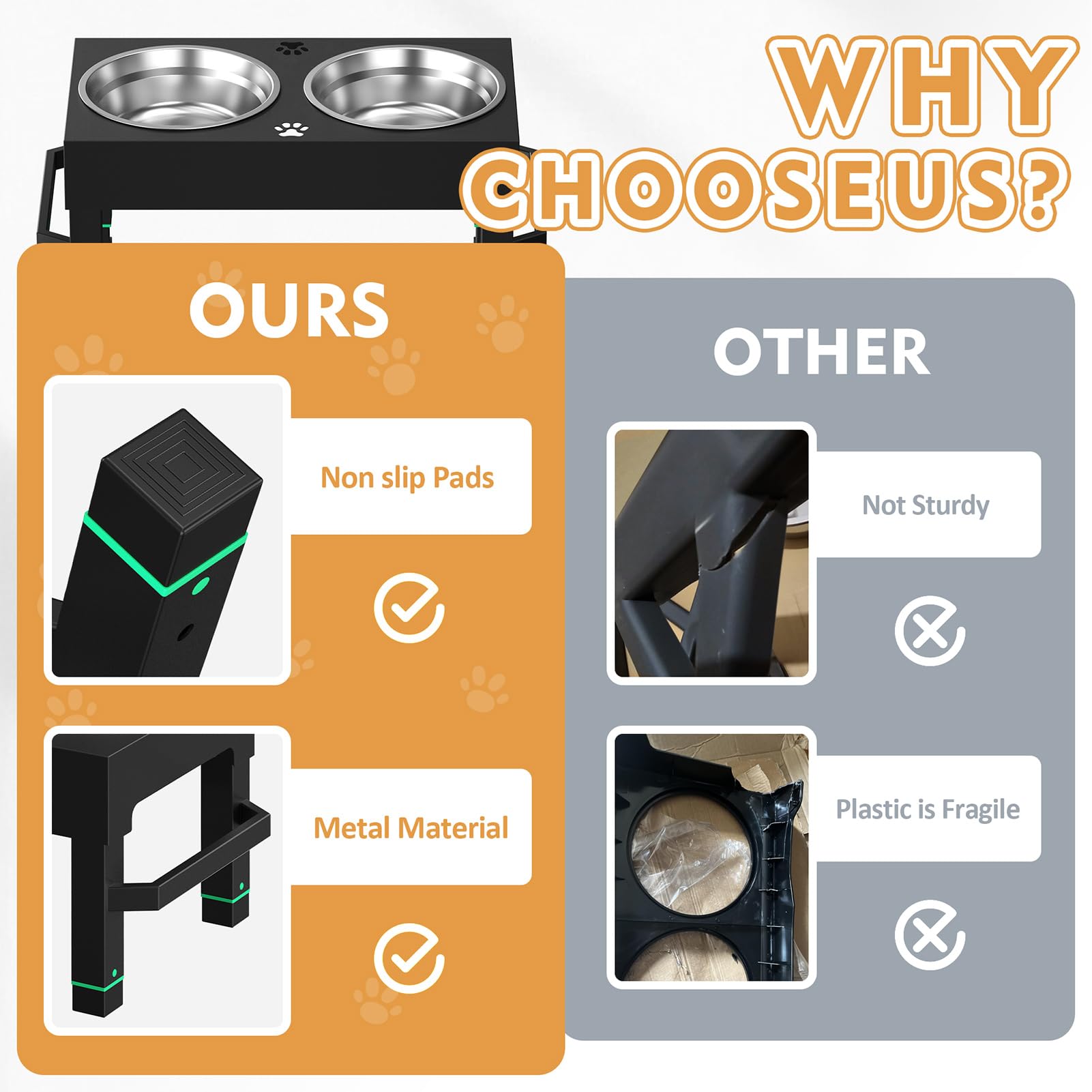 **Elevated Dog Bowls for Large Breeds - Adjustable Height Raised Dog Bowl Stand with 2 Stainless Steel Bowls - Perfect for Small, Medium & Large Dogs - Ideal for Dining, Feeding & Reducing Neck Strain**