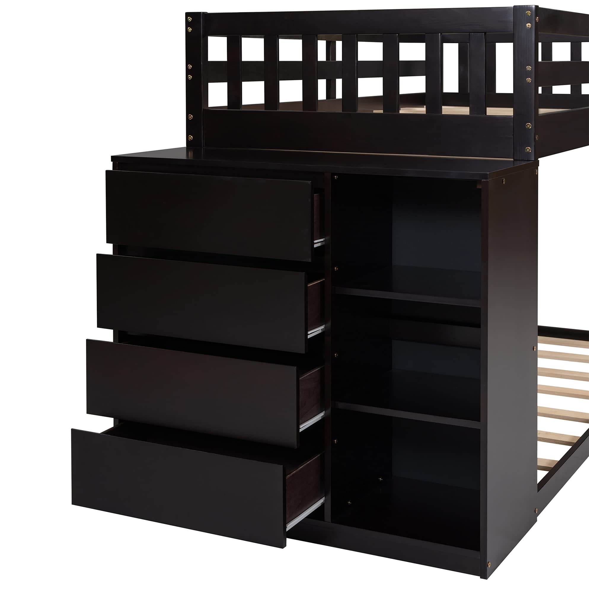 Harper & Bright Designs Twin Bunk Beds for Kids - Wooden Twin Over Twin Bunk Bed with 4 Drawers & 3 Shelves for Extra Storage - Espresso Finish - Perfect for Small Bedrooms, Kids' Rooms & Sleepovers