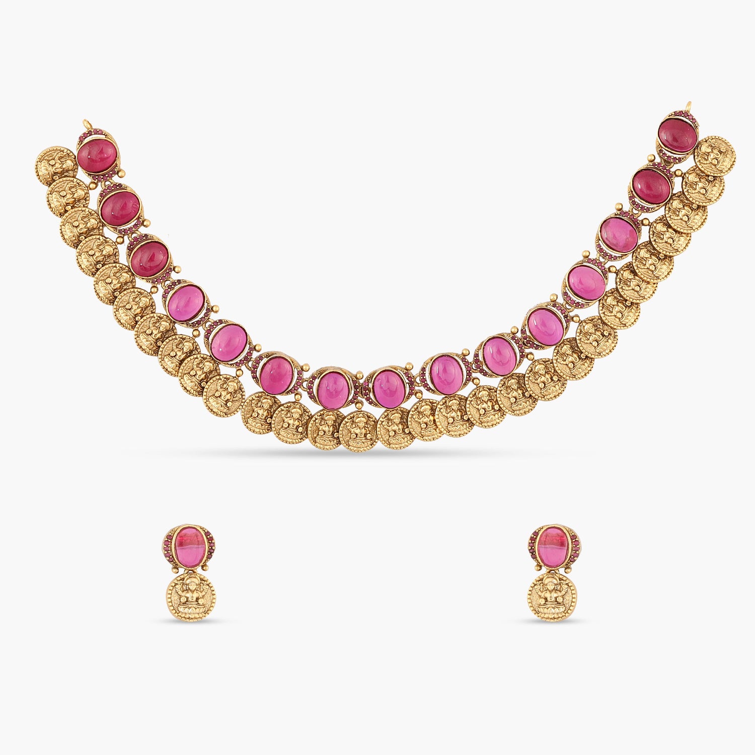 Dhanya Antique Kempu Necklace Set - Traditional Indian Bridal Jewelry for Weddings & Festivals | Handcrafted Beaded Necklace with Matching Earrings | Perfect for Bridal, Party & Cultural Events