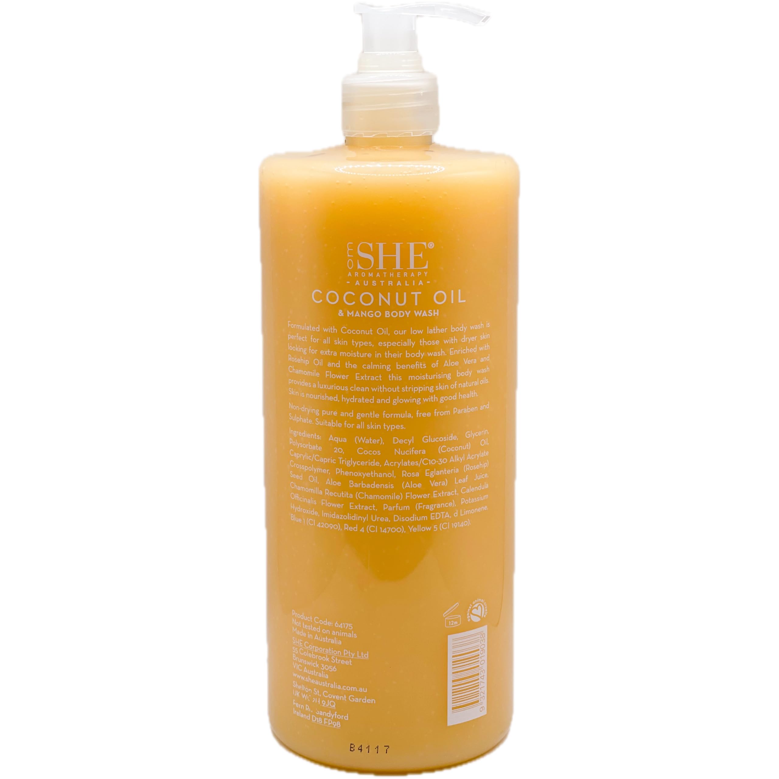 Om She Coconut Oil & Mango Body Wash - 33.8 Fl Oz (1 Liter) Moisturizing Shower Gel for Dry Skin - Perfect for Daily Hydration & Aromatherapy