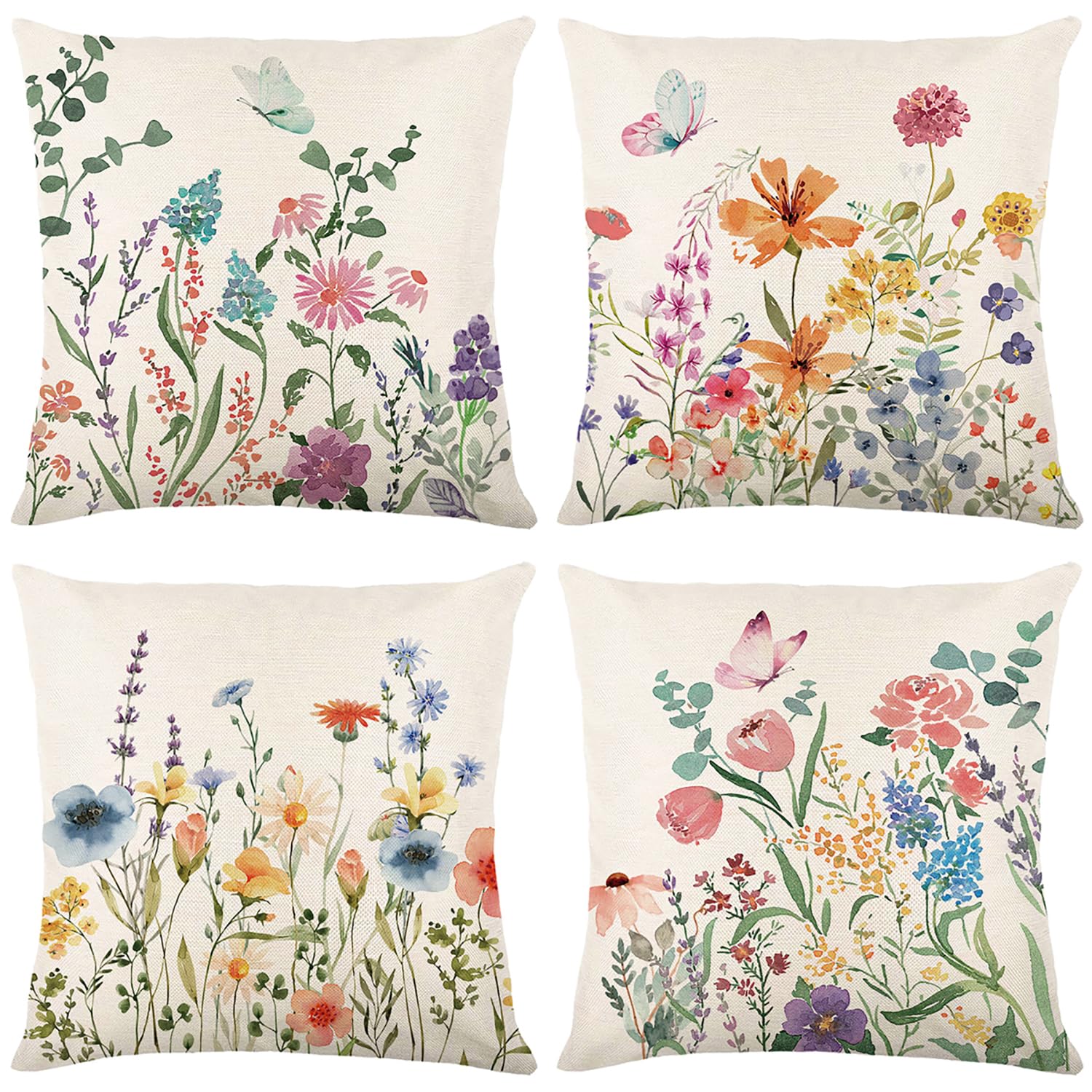 ONFAON Spring Pillow Covers 18x18 Inch - Farmhouse Linen Cushion Cases for Outdoor & Indoor Decor | Seasonal Home Accents for Sofa, Porch, Garden & Living Room