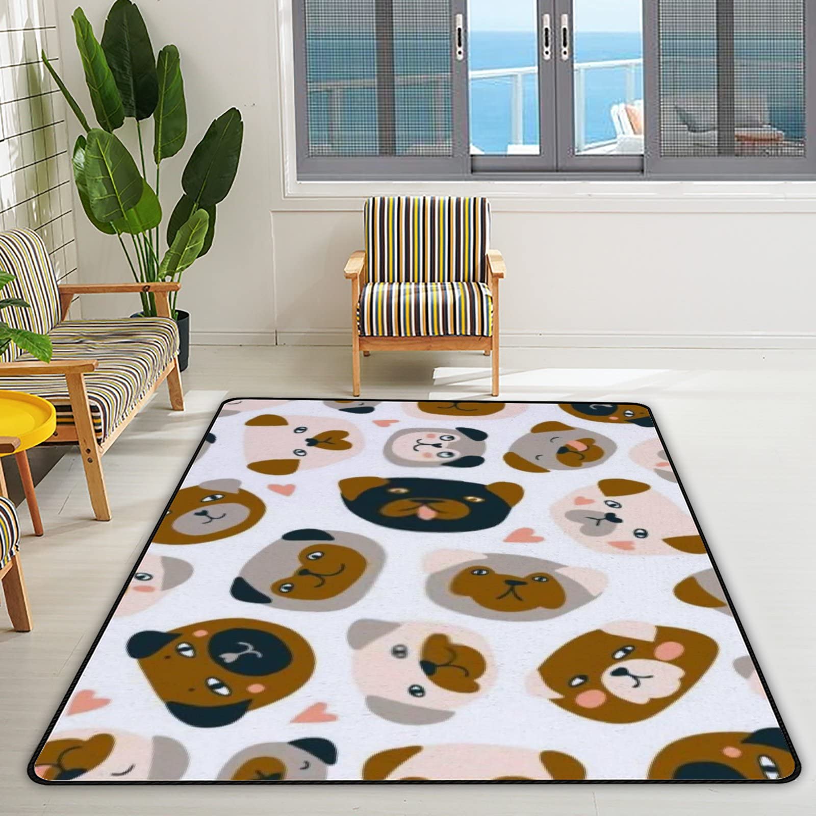 Funny Pugs Collection Non-Slip Area Rugs - Soft Large Indoor Floor Mat for Bedroom, Living Room, Dorm, Nursery, Office (72x48in) | Perfect for Home Decor, Kids Room & Standing Desk Comfort