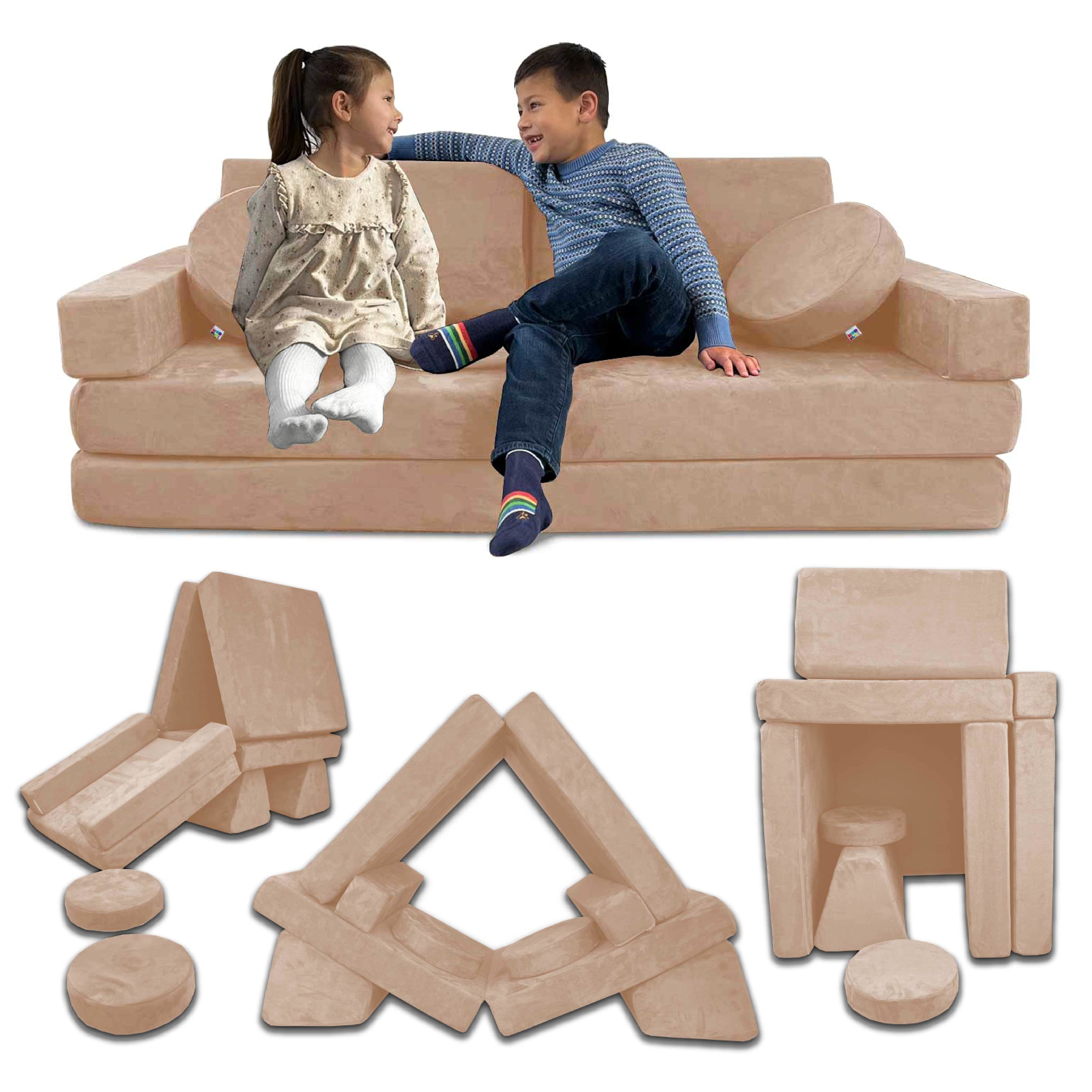 10-Piece Soft Modular Microsuede Foam Kids Play Couch Set - Durable & Washable for Playroom, Bedroom, or Living Room - Perfect for Toddlers & Children's Indoor Playtime, Reading Nook, or Nap Space