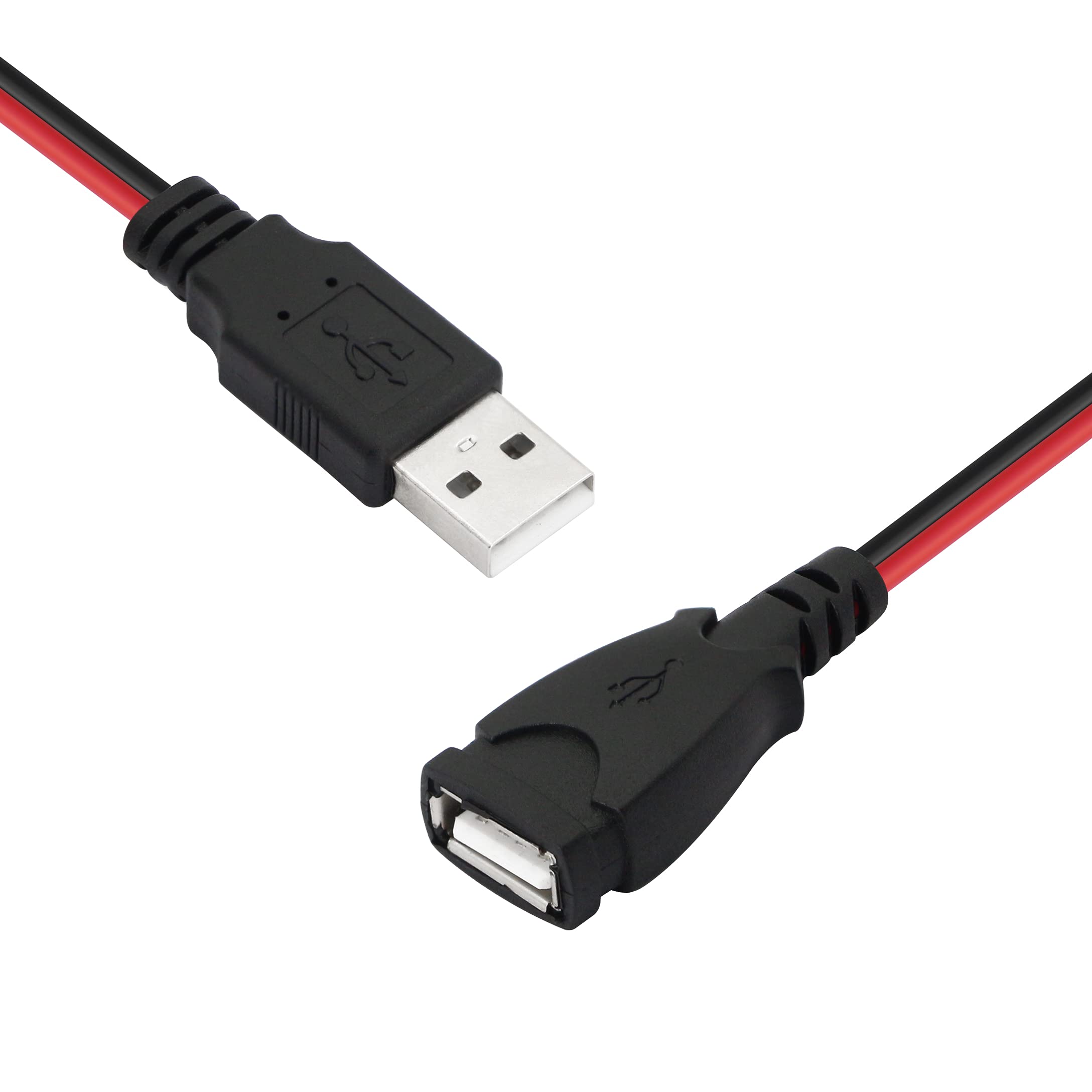 YACSEJAO USB Test Leads with Alligator Clips - Red & Black Wires (1 Male + 1 Female) - 5A Max Current, 19.7in/50cm Length - Perfect for Electronics Testing, DIY Projects & Circuit Debugging