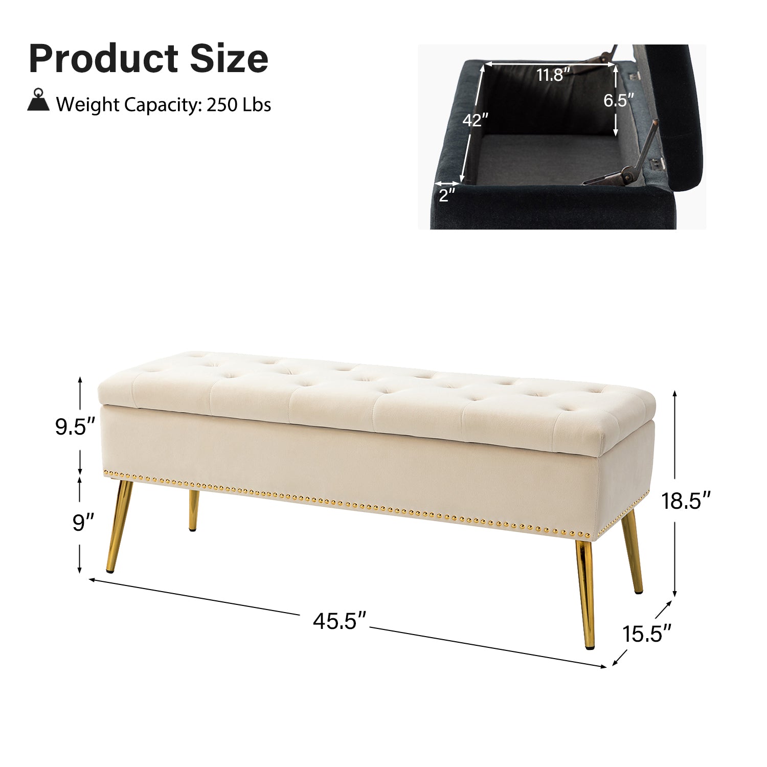 Lenore Upholstered Storage Bench with Cushion Seat - Modern Upholstered Ottoman for Bedroom, Living Room & Entryway - Multi-Functional Storage Furniture for Home Organization