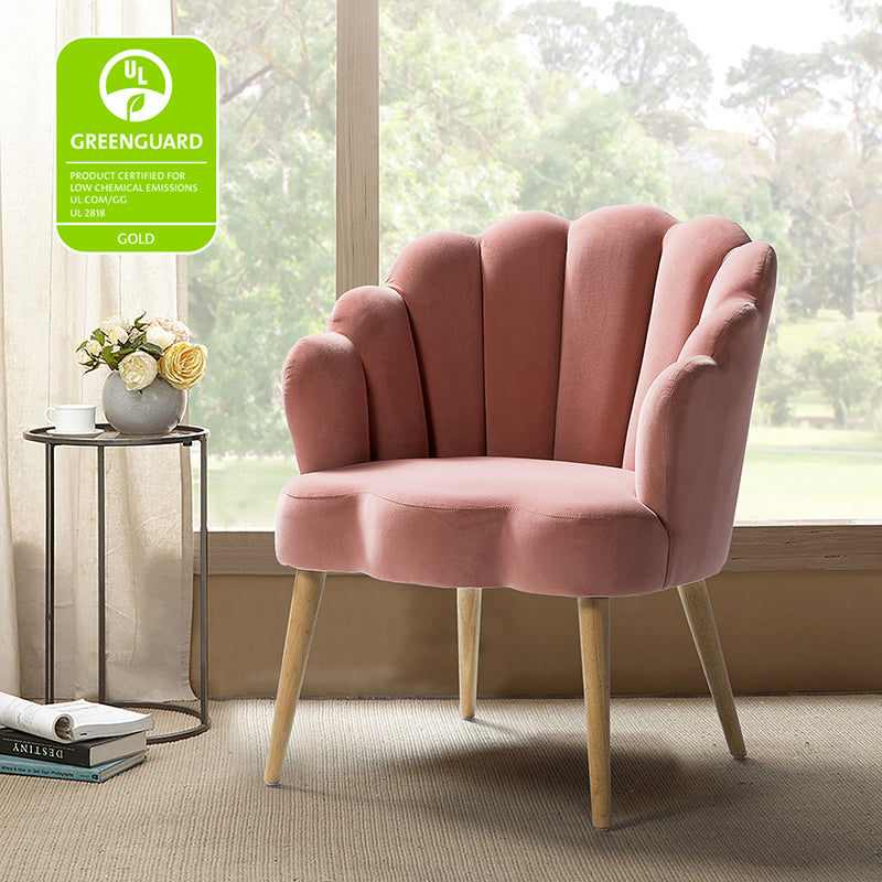 Ariel Scalloped Velvet Armchair - Luxurious Velvet Upholstered Accent Chair for Living Room, Bedroom & Office - Elegant Home Decor Furniture for Comfortable Seating