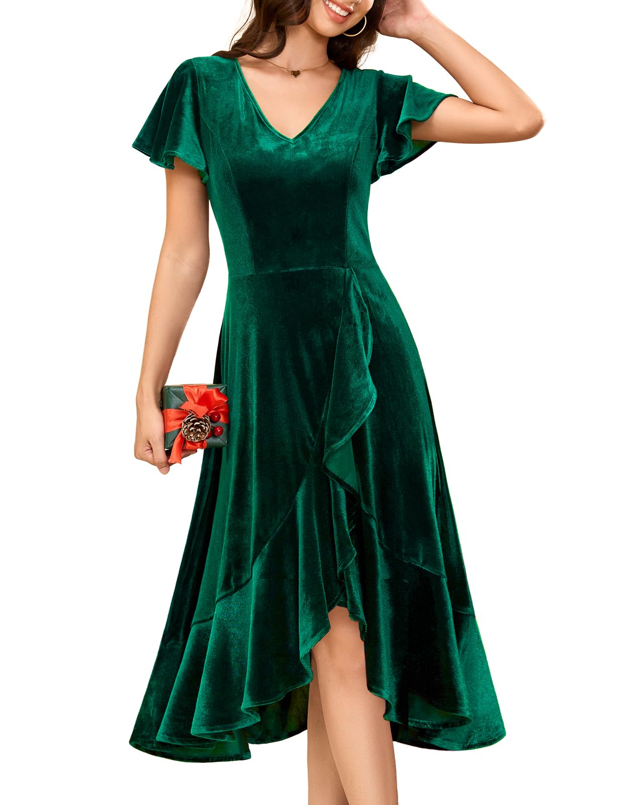 DRESSTELLS Women's Velvet Cocktail Dress 2024 | Elegant V-Neck Formal Gown for Christmas Party, Wedding Guest & Holiday Events | Winter Evening Dress for Special Occasions
