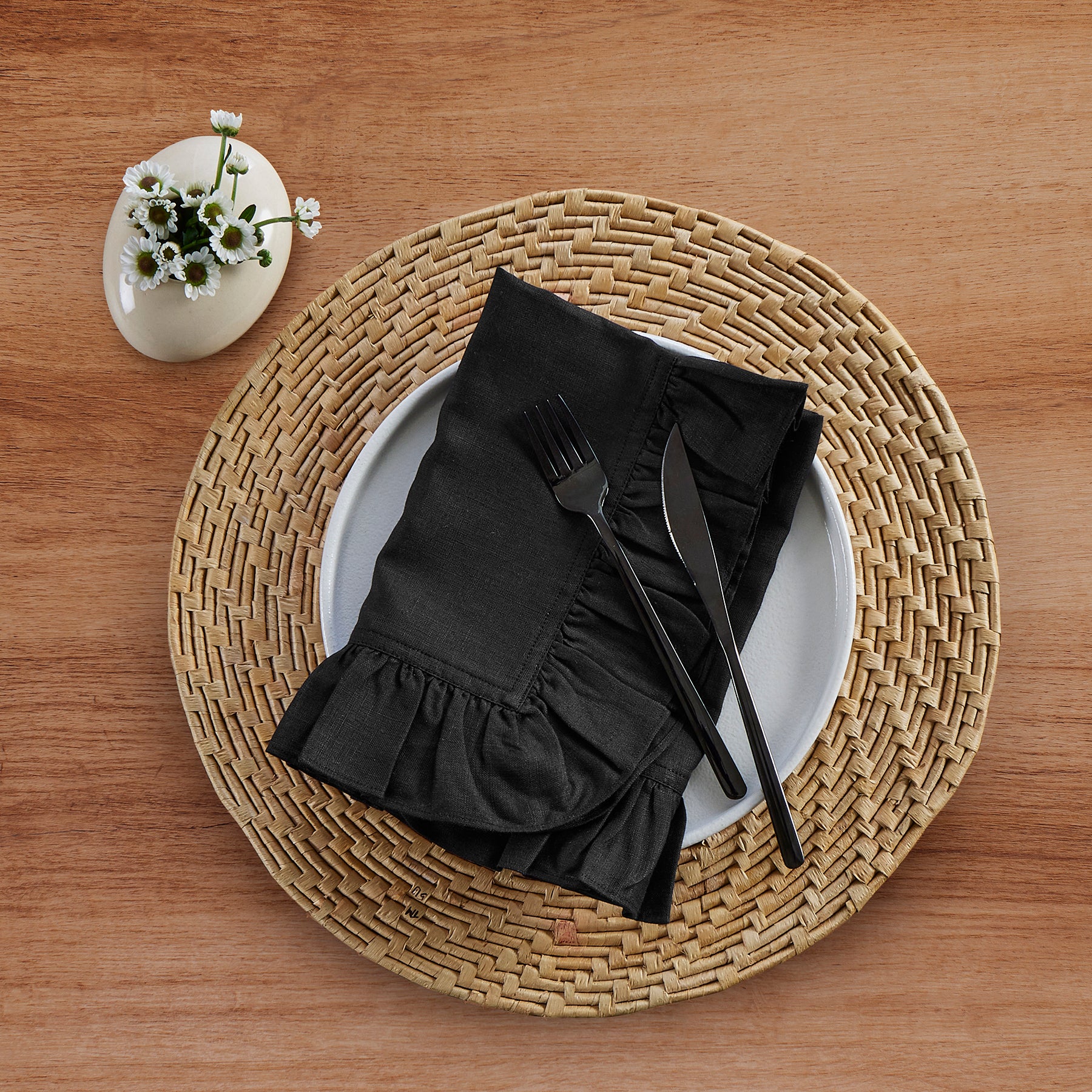 Gabrielle Ruffle Napkins Set of 4 - Elegant Cotton Dinner Napkins for Formal Dining, Wedding, and Special Occasions
