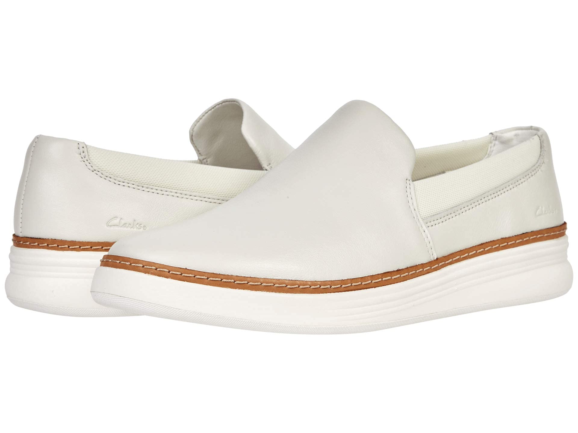 Clarks Women's Kerris Stride White Leather Sneakers - Size 6.5 Medium - Comfortable Casual Walking Shoes for Work, Travel & Everyday Wear