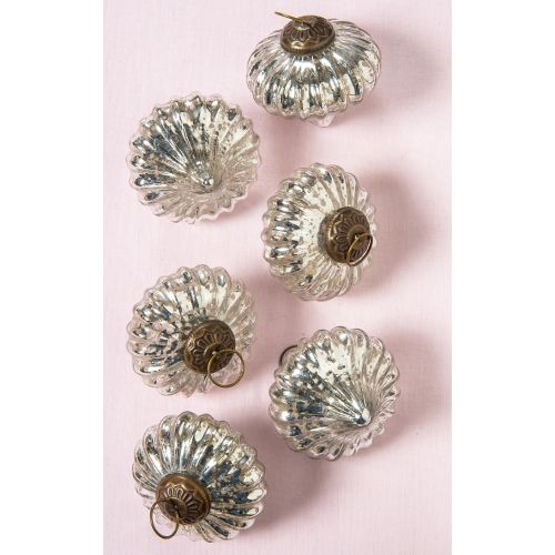6 Pack Mercury Glass Small Ornaments (2.5 inch, Silver, Lucy Design) - Vintage Christmas Decorations, Holiday Party Decor, Elegant Home Decor for Special Occasions | Perfect Gift for Weddings, Tree Trimming & Festive Celebrations