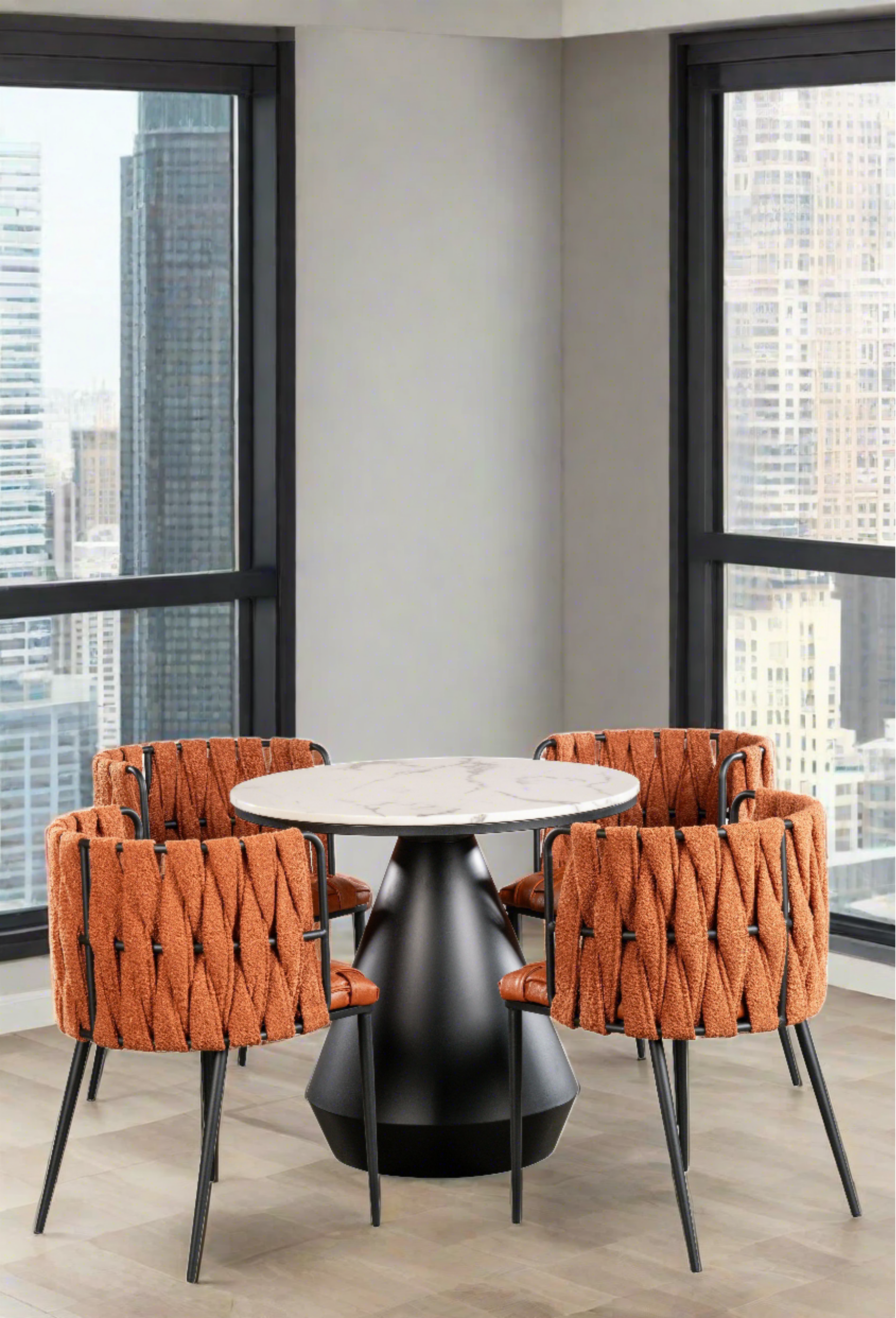 Gigi Marble Top Bistro Dining Table Set for 4 - Orange Outdoor Patio Furniture for Garden, Balcony & Small Space Dining