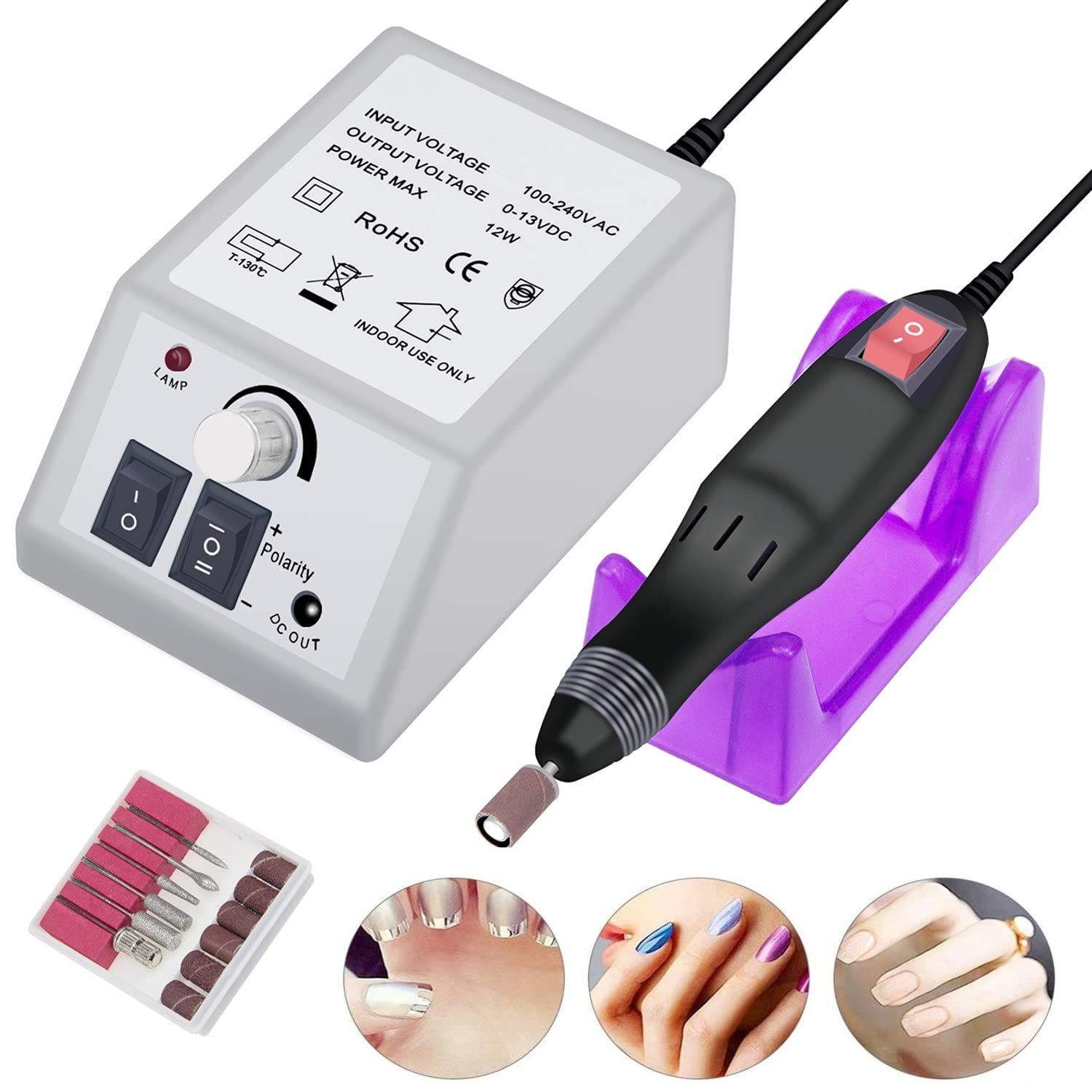 Professional Electric Nail Drill Machine Kit - Low Noise Manicure & Pedicure Tool with Sanding Bands for Acrylic Nails, Gel Polish Removal, Nail Art & Glazing - Perfect for Salon & Home Nail Care (Multicolor)