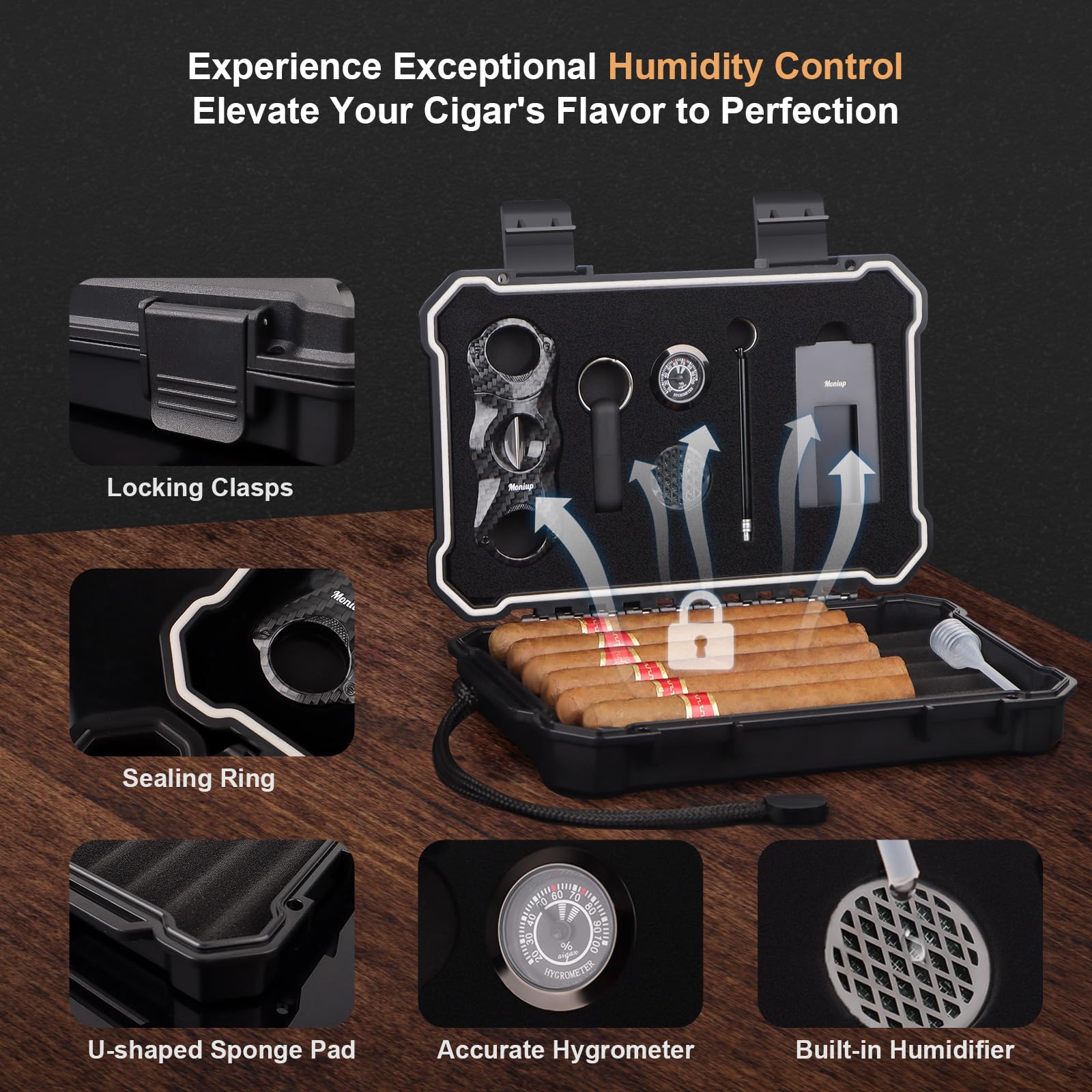 Portable Travel Cigar Humidor Set with Accessories - Perfect for Outdoor & Gifting