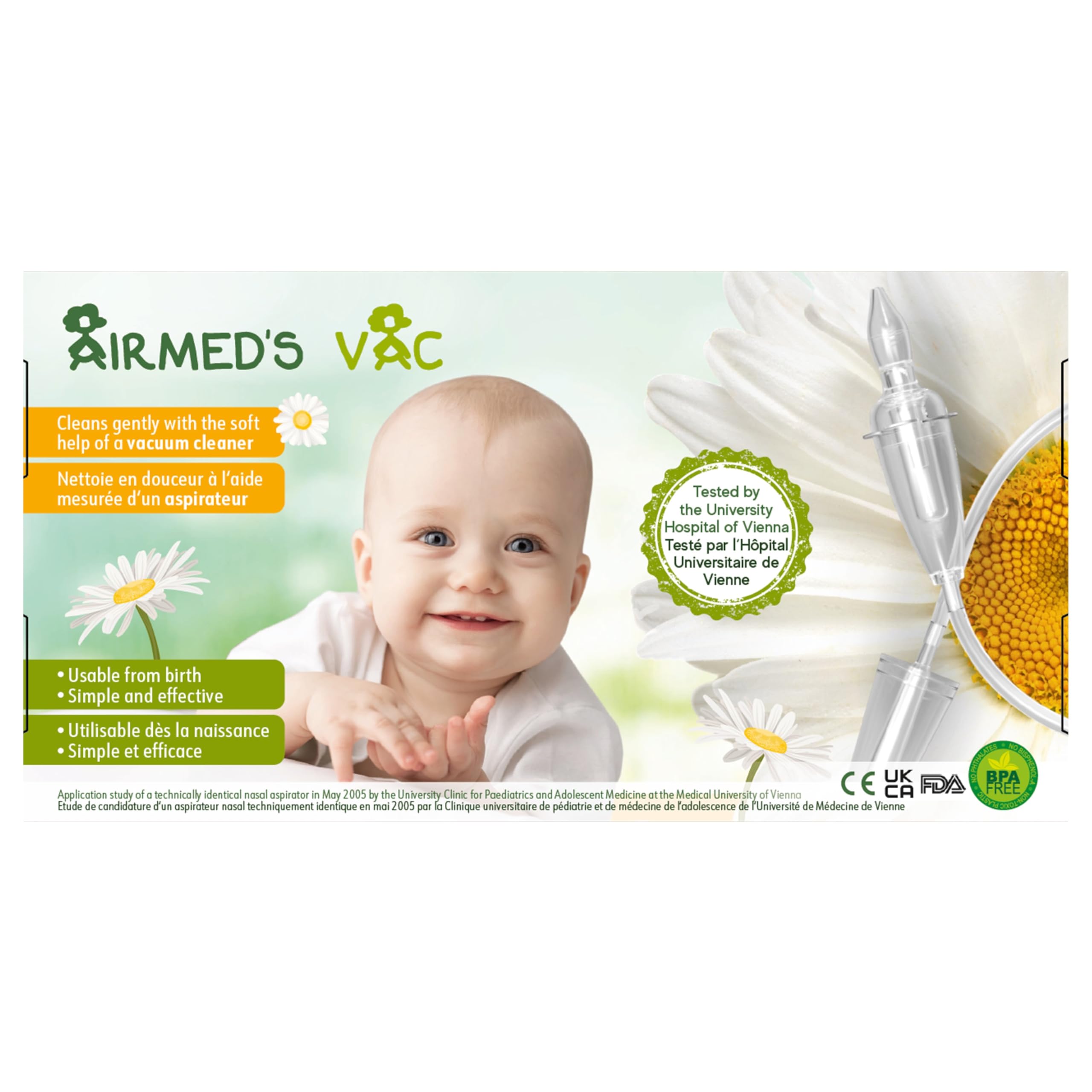 **Airmed's Vac Nasal Aspirator for Babies – Clinically Tested, Safe & Gentle Baby Nose Sucker with 2 Suction Heads & Cleaning Brush | Powerful Vacuum-Like Suction for Newborns & Infants | Perfect for Congestion Relief & Comfortable Breathing**