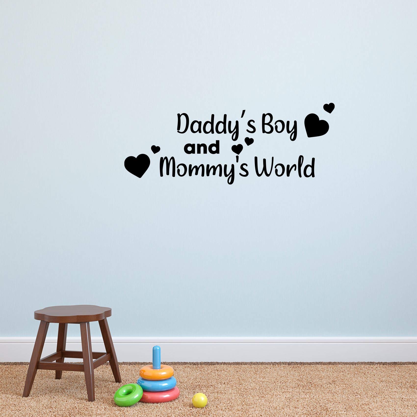 Fun & Playful 'Daddy's Boy Mommy's Heart' Vinyl Wall Decal Stickers for Baby Nursery, Kids Room & Kindergarten - 15x30 Inch - Perfect for Girls & Boys Bedroom Decor, Home Art & Playful Wall Design