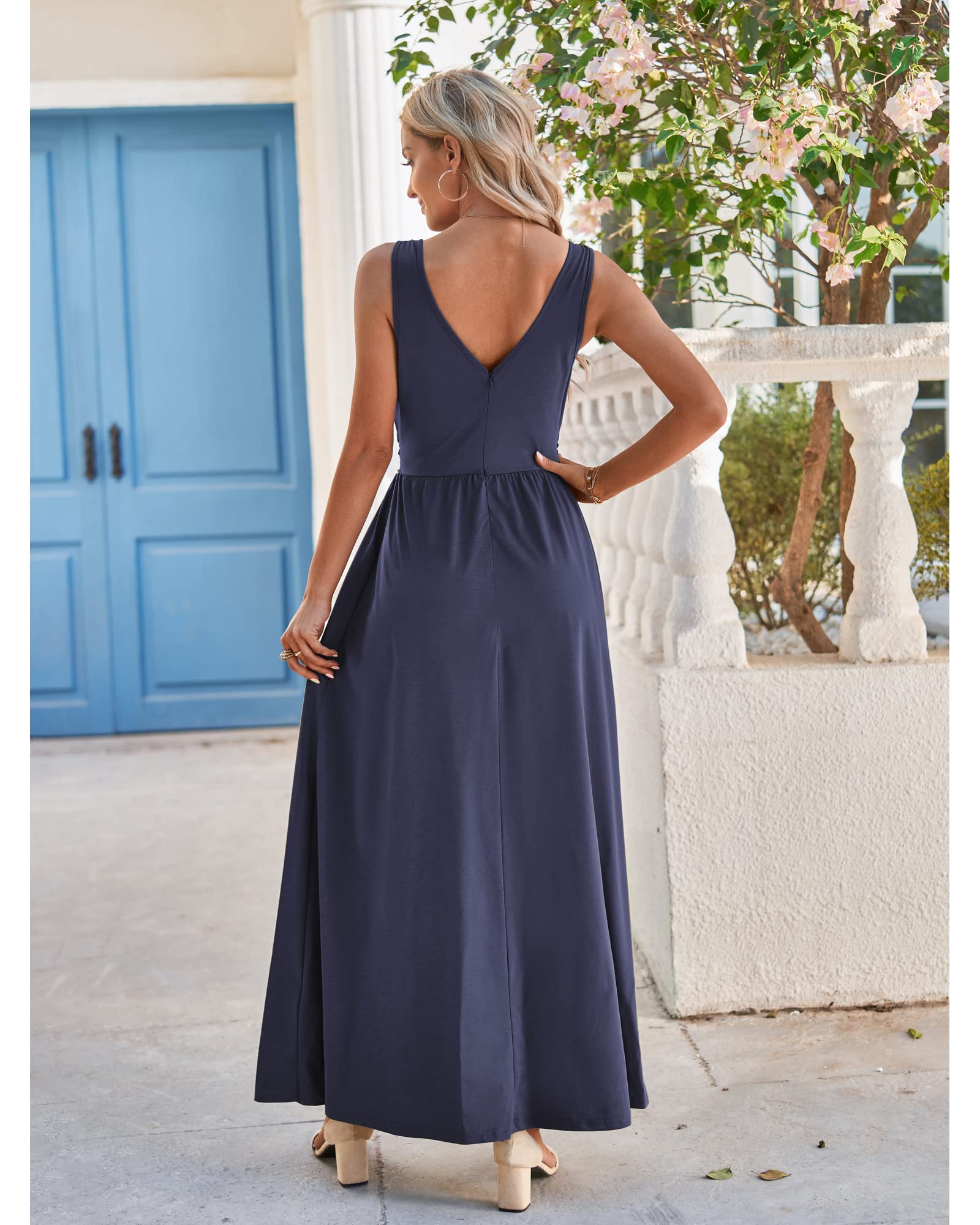 II ININ Women's 2023 Summer Maxi Dress - Sleeveless Wrap V-Neck Long Casual Dress for Women | Beach Vacation, Party Wear & Everyday Outfit