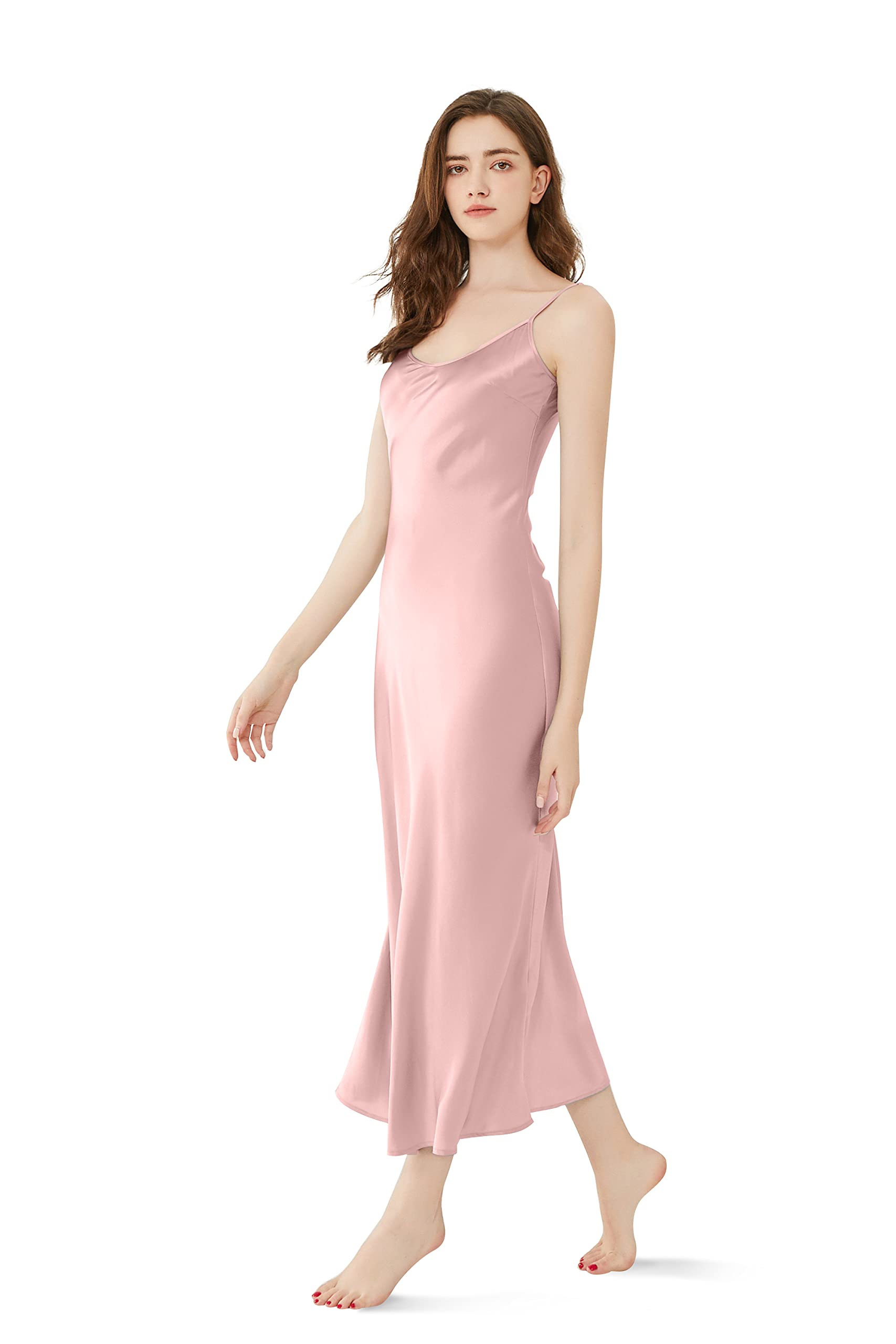 Orose Premium Low Cut Back Long Silk Nightgown for Women - Elegant Sleepwear & Loungewear for Comfortable Nights and Relaxing at Home