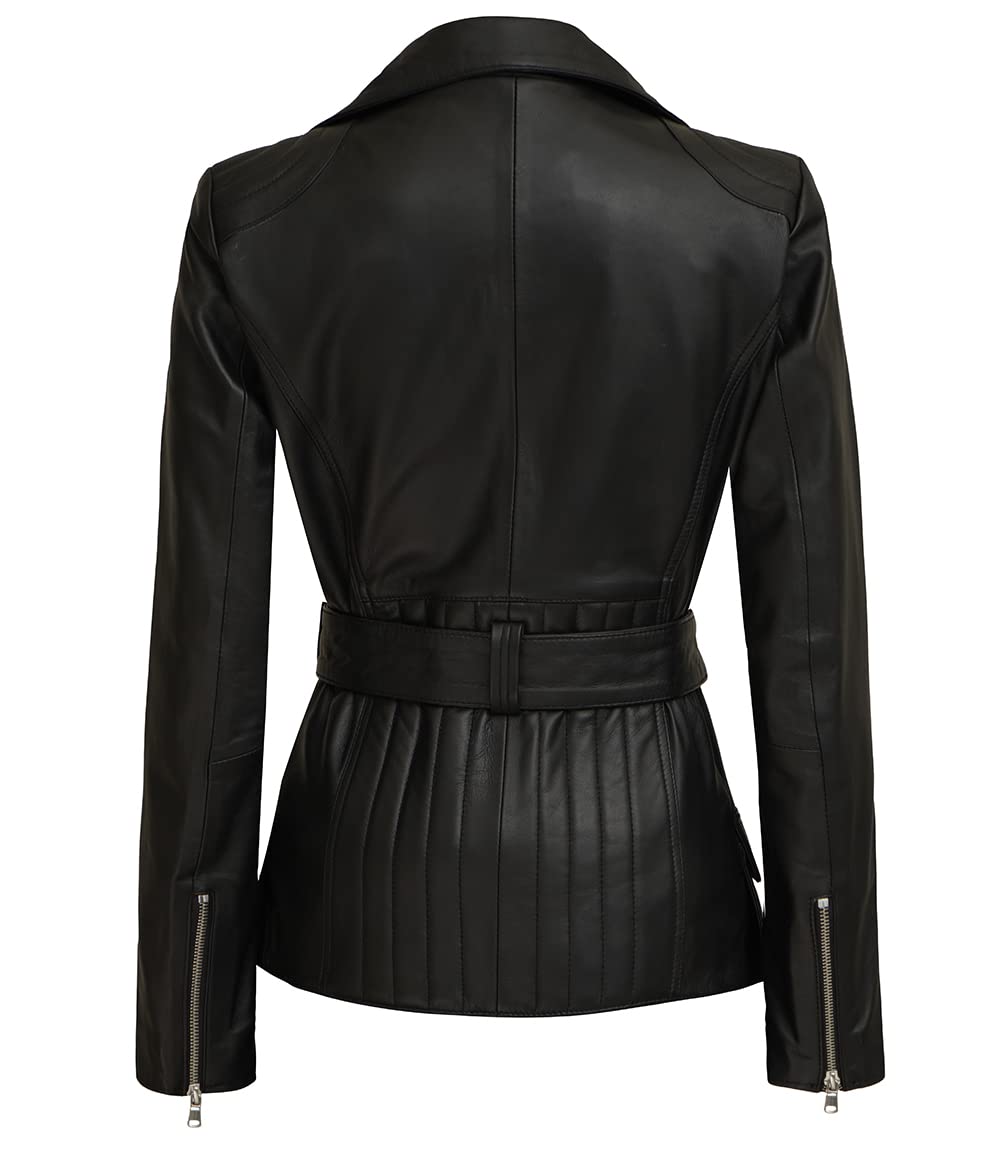 Genuine Lambskin Leather Motorcycle Jacket for Women - Stylish Long Leather Coat with Zipper - Perfect for Riding, Biker Fashion & Casual Outfits