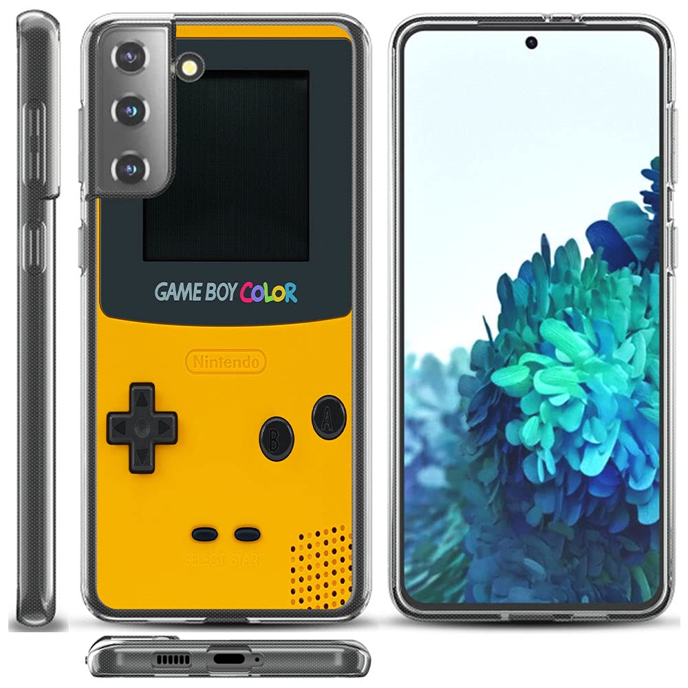 Yellow Gameboy Style Clear Slim TPU Case for Samsung Galaxy S21+/S21 Plus - Shockproof Protective Soft Flexible Silicone Cover - Perfect for Gaming Enthusiasts & Retro Lovers