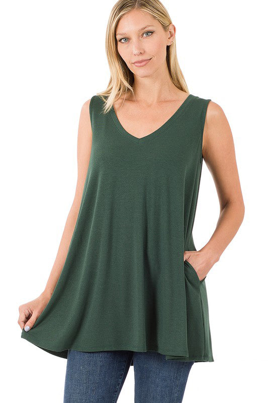 Plus Size V Neck Tank Tops for Women with Pockets - Comfortable Stretchy Casual Summer Tops for Lounge, Beach, and Everyday Wear