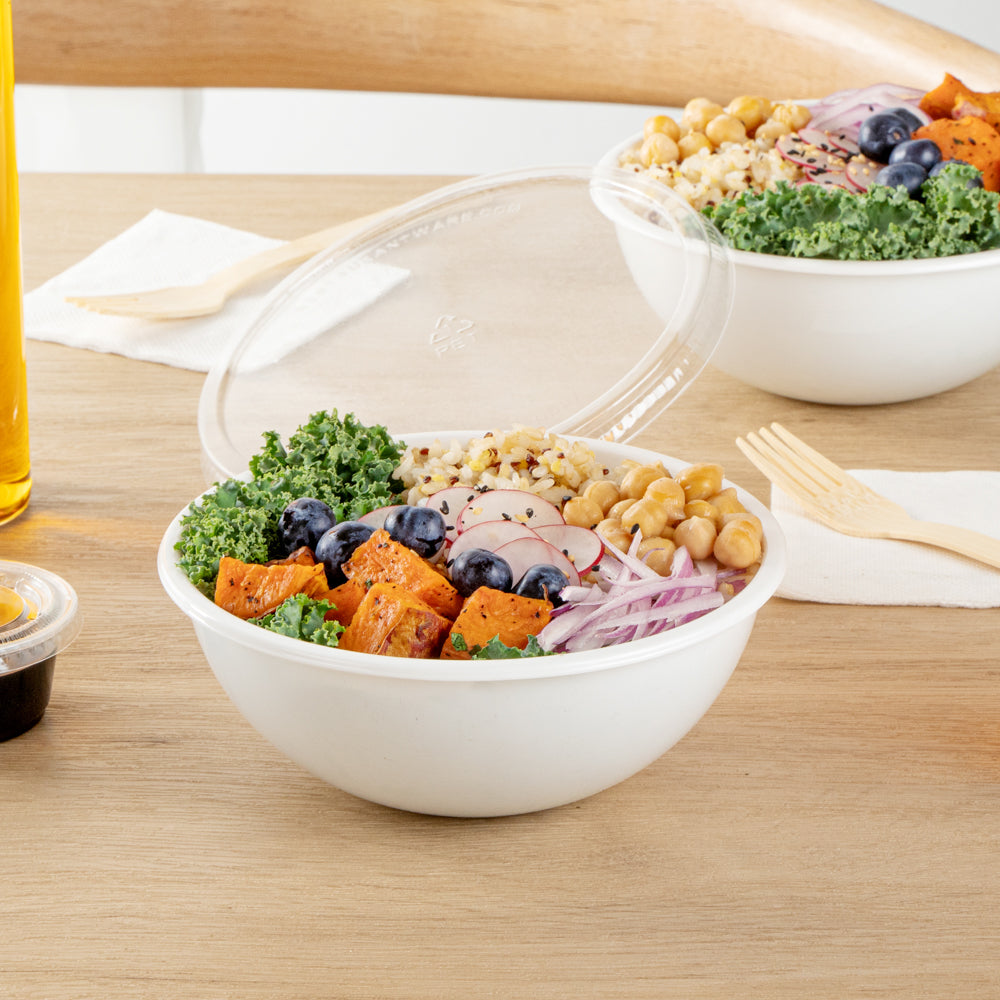 18 oz Round White Plastic Salad Bowls - 6 x 6 x 2.5 Inches - Pack of 200 - Disposable Party Bowls for Salads, Snacks, Desserts & Catering Events