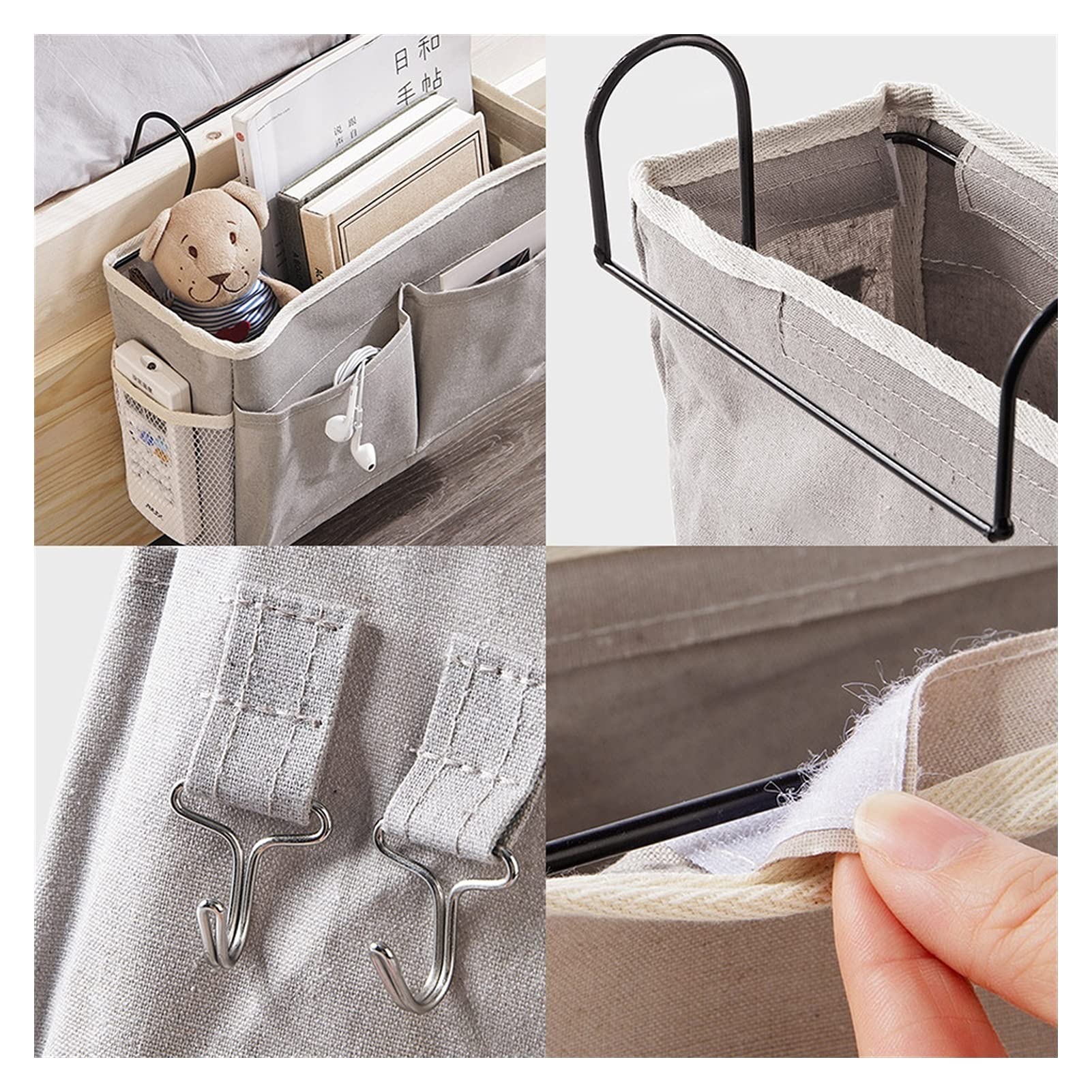 Canvas Bedside Hanging Organizer Bag - Multi-Purpose Storage Caddy for Remote Controls, Phones, iPad, Kindle & Magazines - Perfect for Sofa, Recliner & Bedroom Organization (Color: B) - Keep Your Living Space Neat & Tidy
