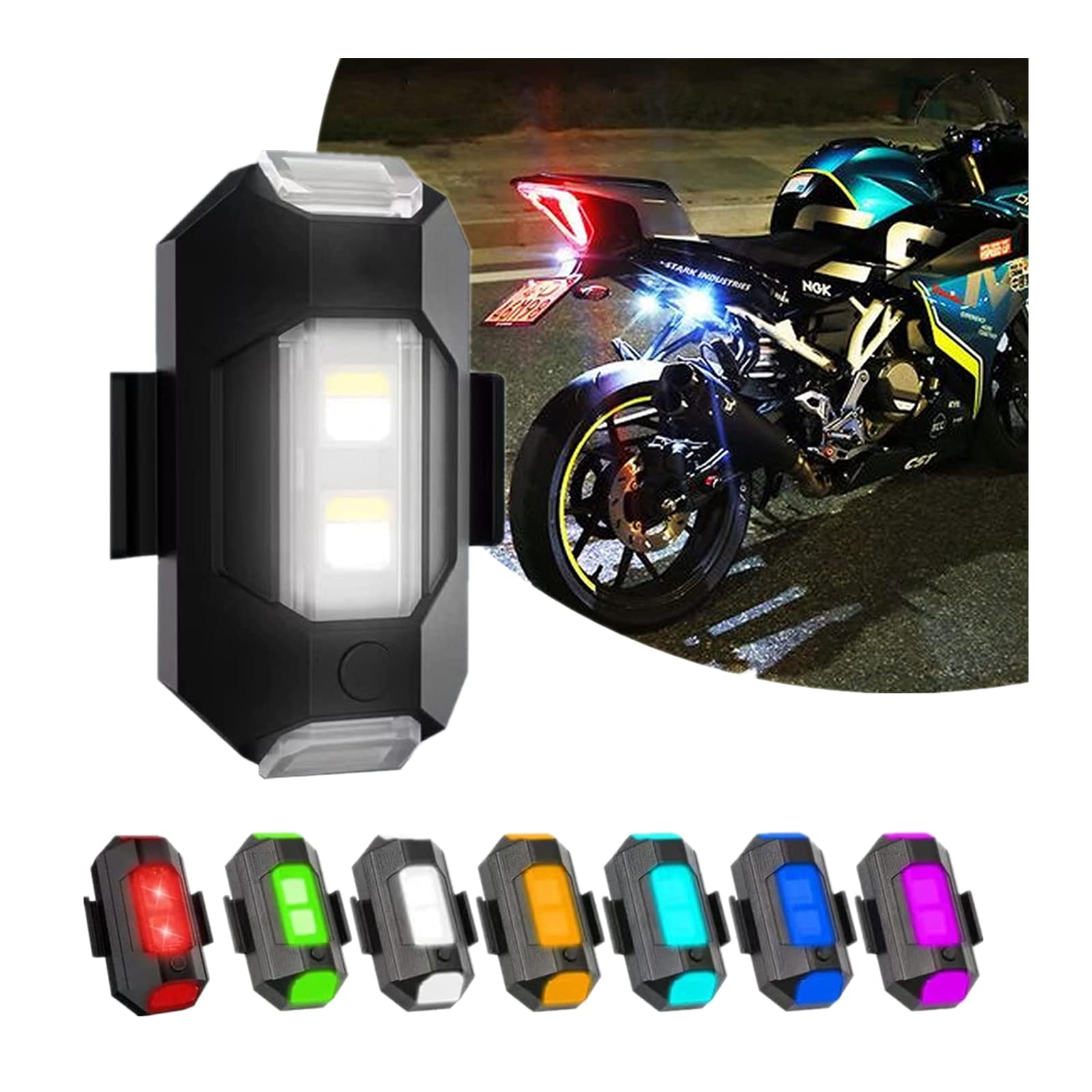 7 Colors LED Aircraft Strobe Light with USB Charging - Drone Warning Light for Night Flying - 31 Lighting Modes for Motorcycles, Drones, ATV, UTV, Bicycles - Perfect for Nighttime Safety & Visibility in Aviation, Off-Roading & Cycling