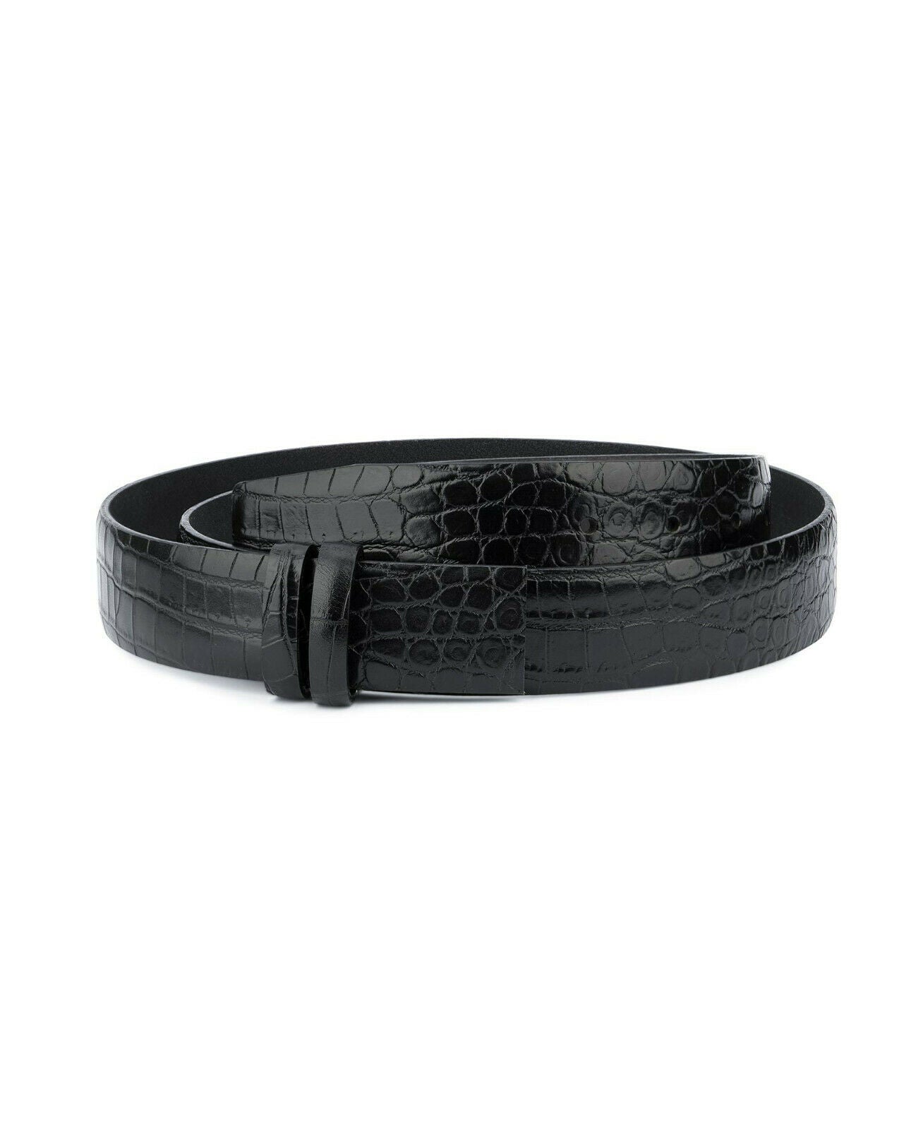 Genuine Leather Croco Embossed Belt Strap - 35mm Black Replacement Band for Ferragamo Buckles | Classic Dress Belt for Men, Office Wear & Formal Occasions