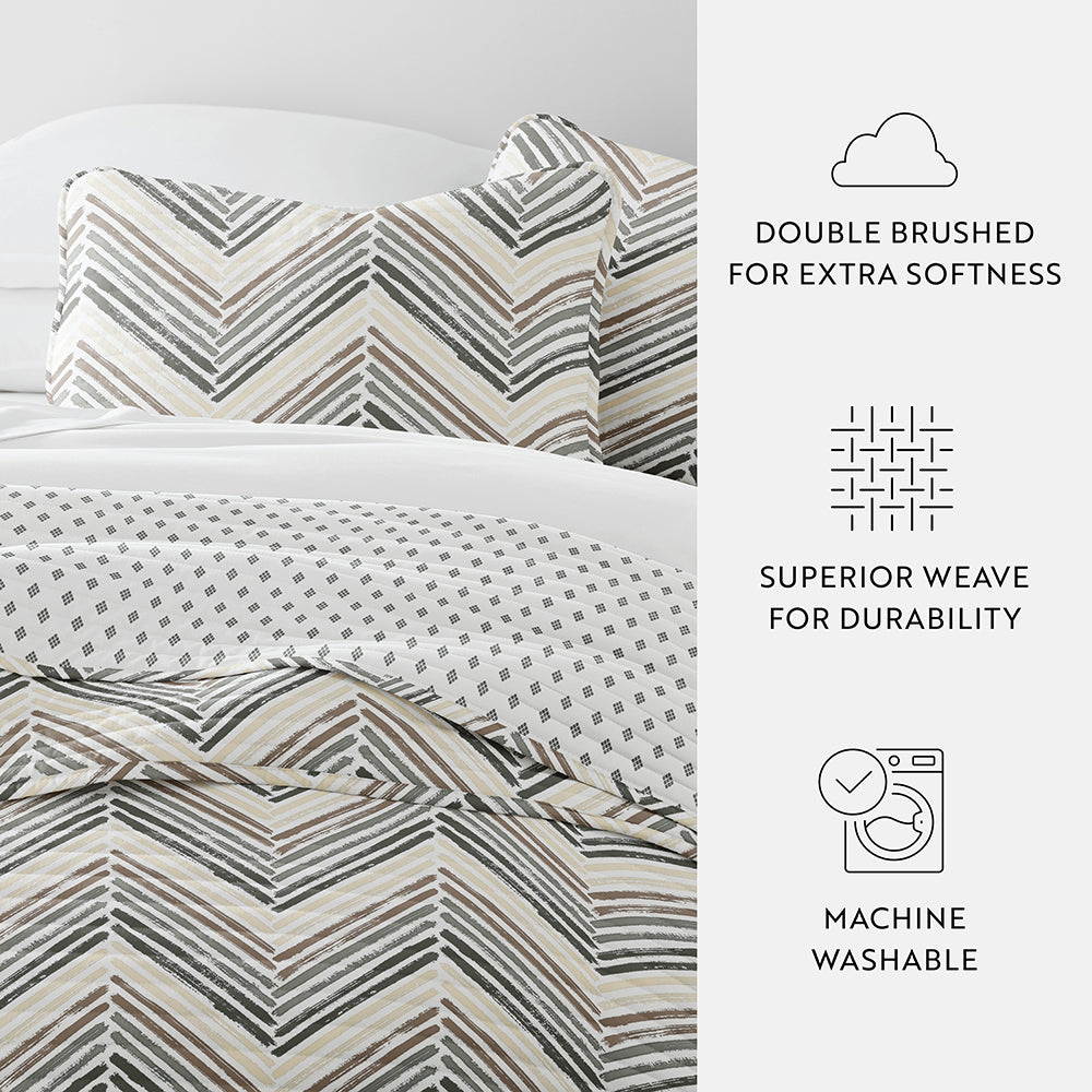 Diamond Chevron Reversible Quilted Coverlet Set - King Size Bedding, Luxury Quilted Bedspread for All Seasons | Perfect for Master Bedroom, Guest Room & Hotel Decor