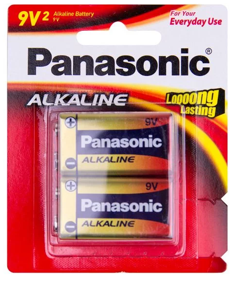 Panasonic Alkaline 9V Battery 6LR61T/2B - 2 Pack High Performance Long Lasting Power for Smoke Detectors, Guitar Pedals & Electronic Devices