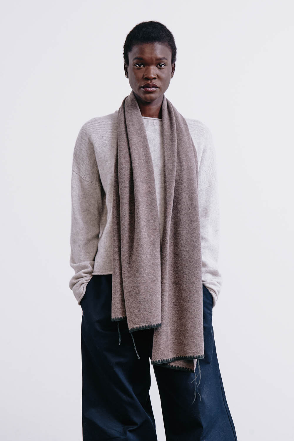 Cozy Blanket Stitch Scarf in Taupe - Soft Winter Accessory for Women & Men | Perfect for Cold Weather, Outdoor Activities & Gift Giving