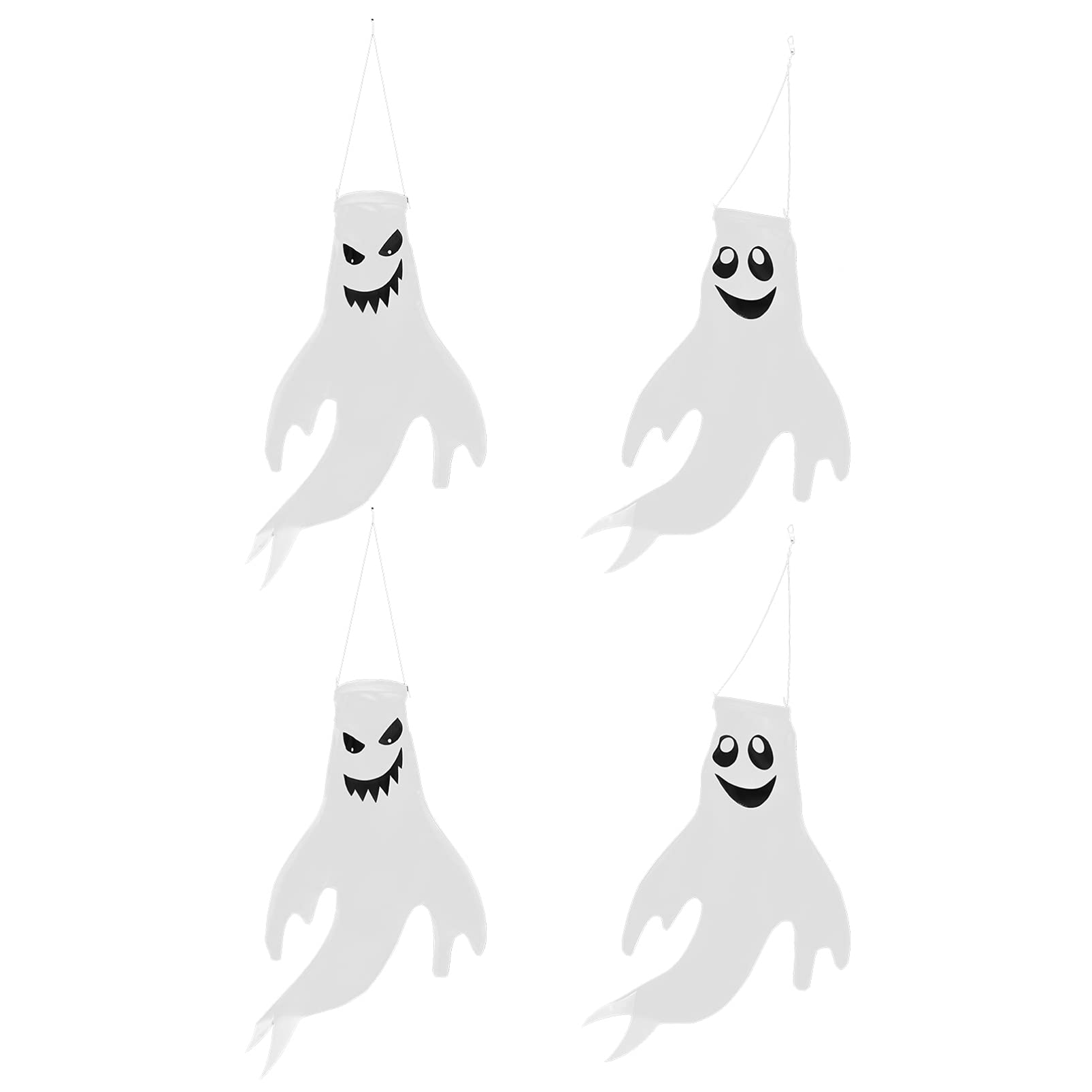 4pcs Halloween Ghost Windsocks - Outdoor Hanging Decorations for Home, Yard, Patio, Lawn & Garden - Spooky Party Supplies for Halloween Decorations & Festive Events