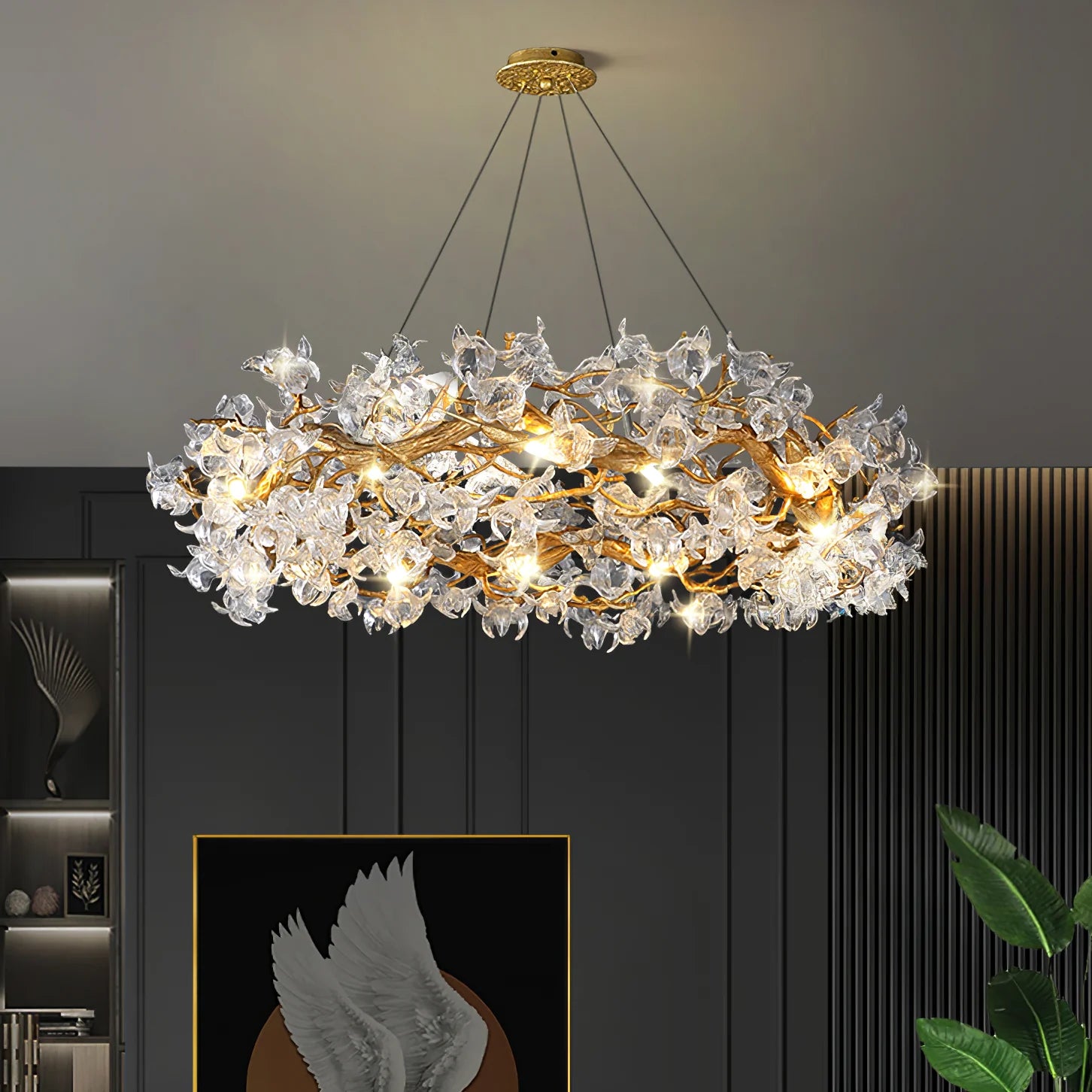 Petala Crystal Round Chandelier - Elegant Ceiling Light Fixture for Dining Room, Bedroom & Living Room | Modern Home Decor Lighting | Dimmable LED Chandelier for Wedding & Luxury Interior Design