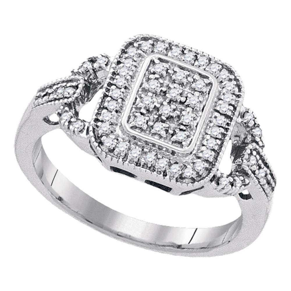 Sterling Silver Women's Round Diamond Cluster Ring 1/4 CTTW - Elegant Rectangle Frame for Engagement, Anniversary & Special Occasions