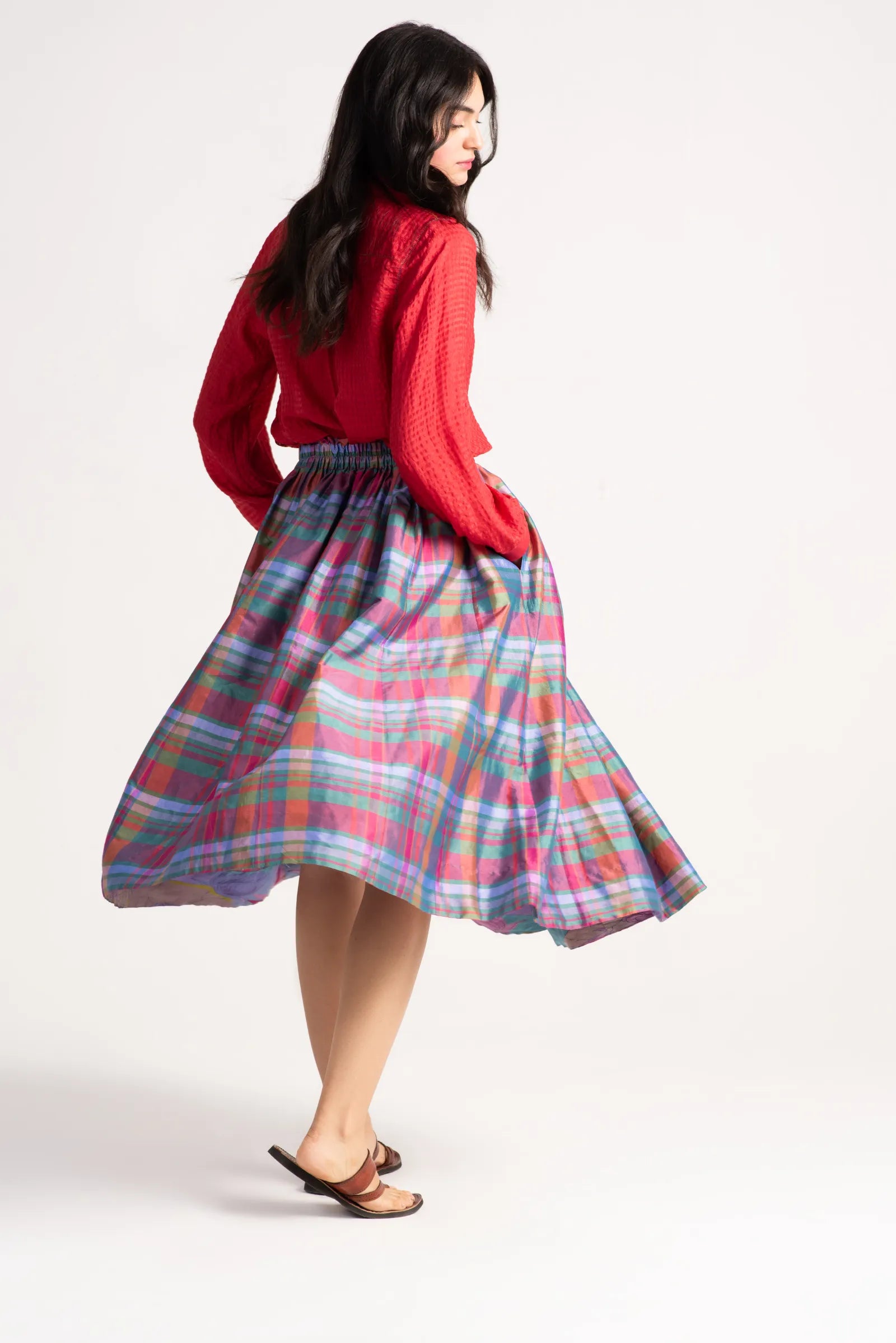 Elegant Nargis Skirt in Silk Dupion Check Amethyst - Perfect for Weddings, Parties & Formal Events