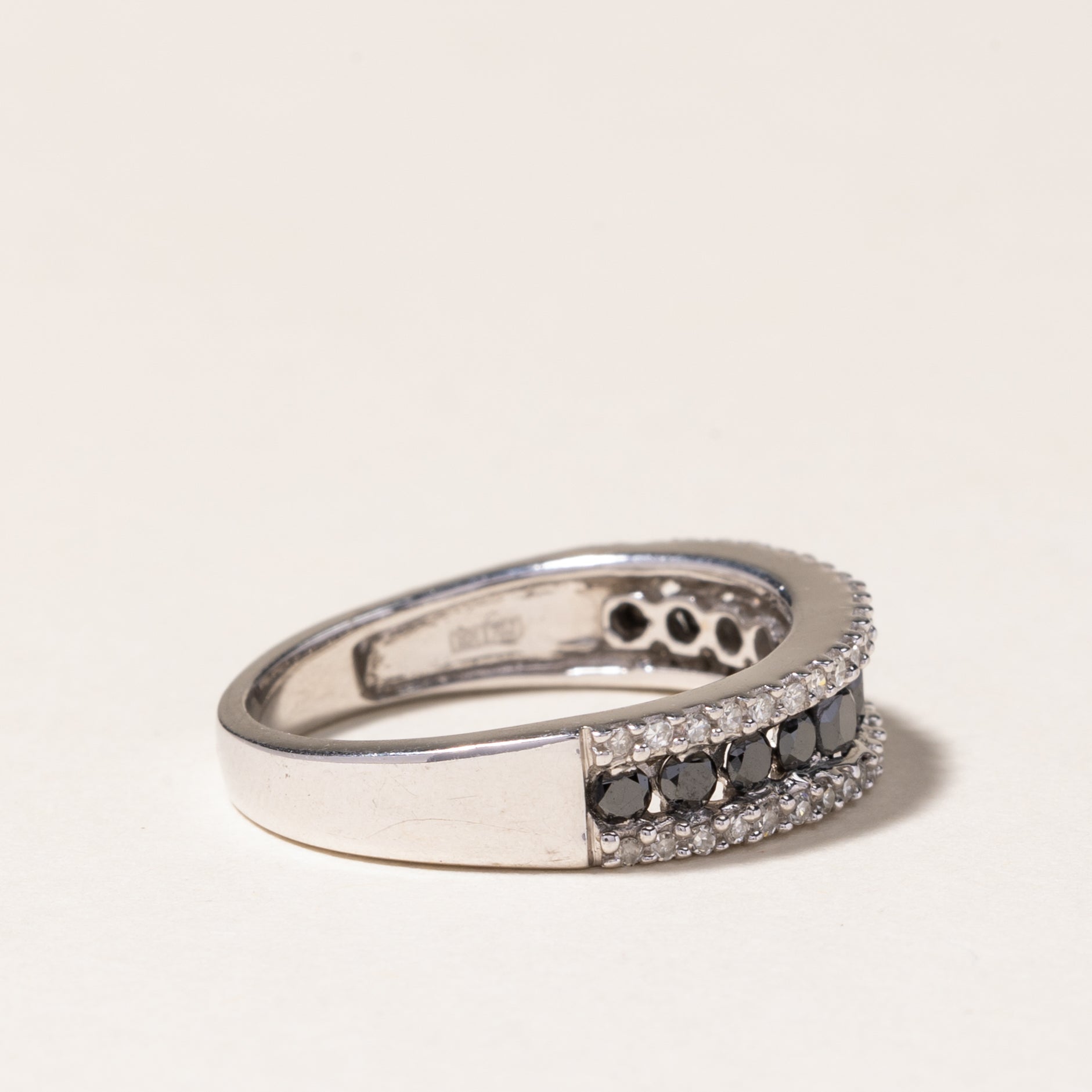 Effy Channel Set Black & White Diamond Ring | 0.55ctw Total Weight | 0.14ctw Center Stone | Size 7.25 | Elegant Wedding Band, Anniversary Gift & Everyday Luxury Jewelry