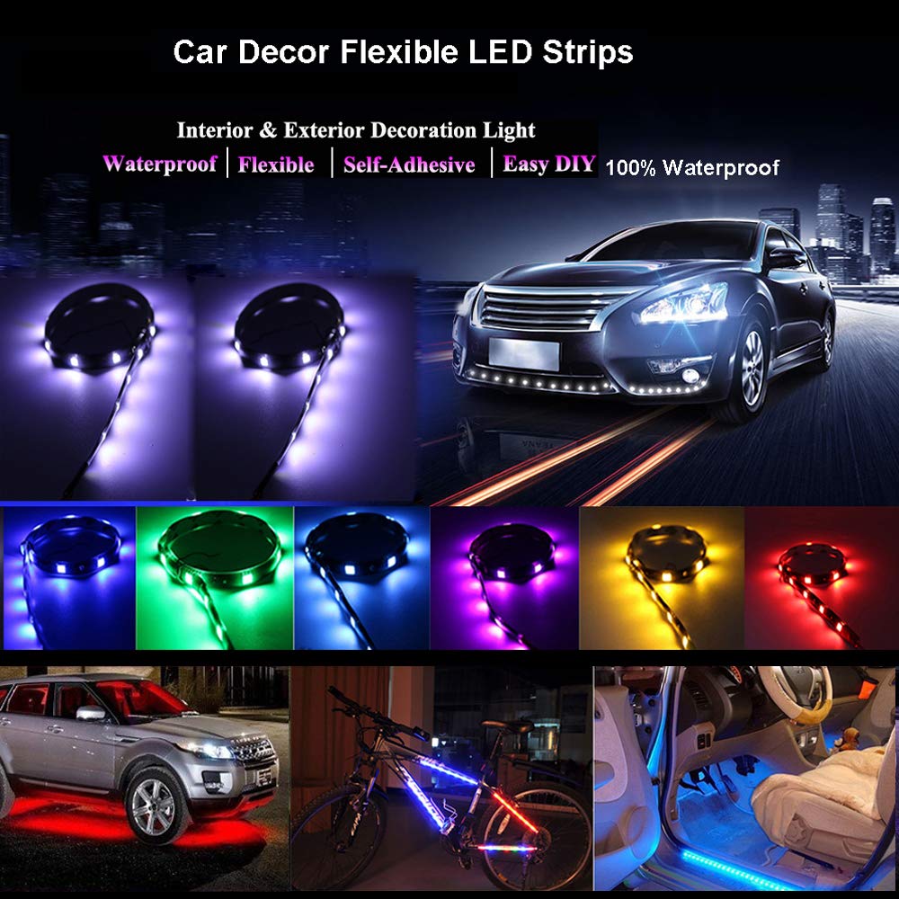 YSY 30CM 5050 12 SMD Flexible LED Strip Lights - Waterproof Car Underbody Lights for Motorcycles, Boats, Interior & Exterior Decor with 3M Tape (DC-12V, Ice Blue, Pack of 8) - Perfect for Vehicle Customization, Home Accent Lighting & Marine Applications
