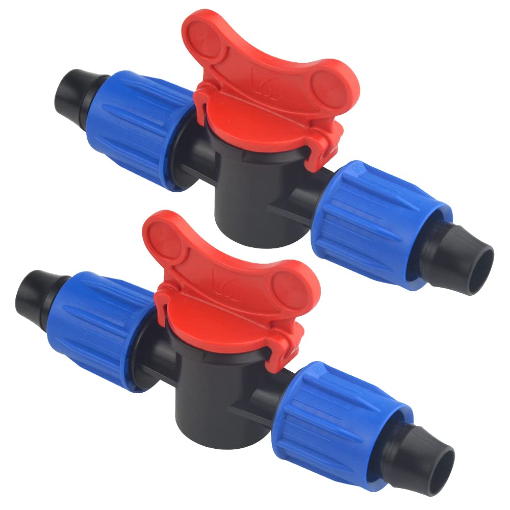 10-Pack 1/2 Inch Drip Irrigation Shut-Off Valve - Universal Coupling for 16-17mm Drip Tape Tubing - Compatible with Sprinkler Systems (Blue & Red) - Perfect for Garden, Lawn & Greenhouse Watering