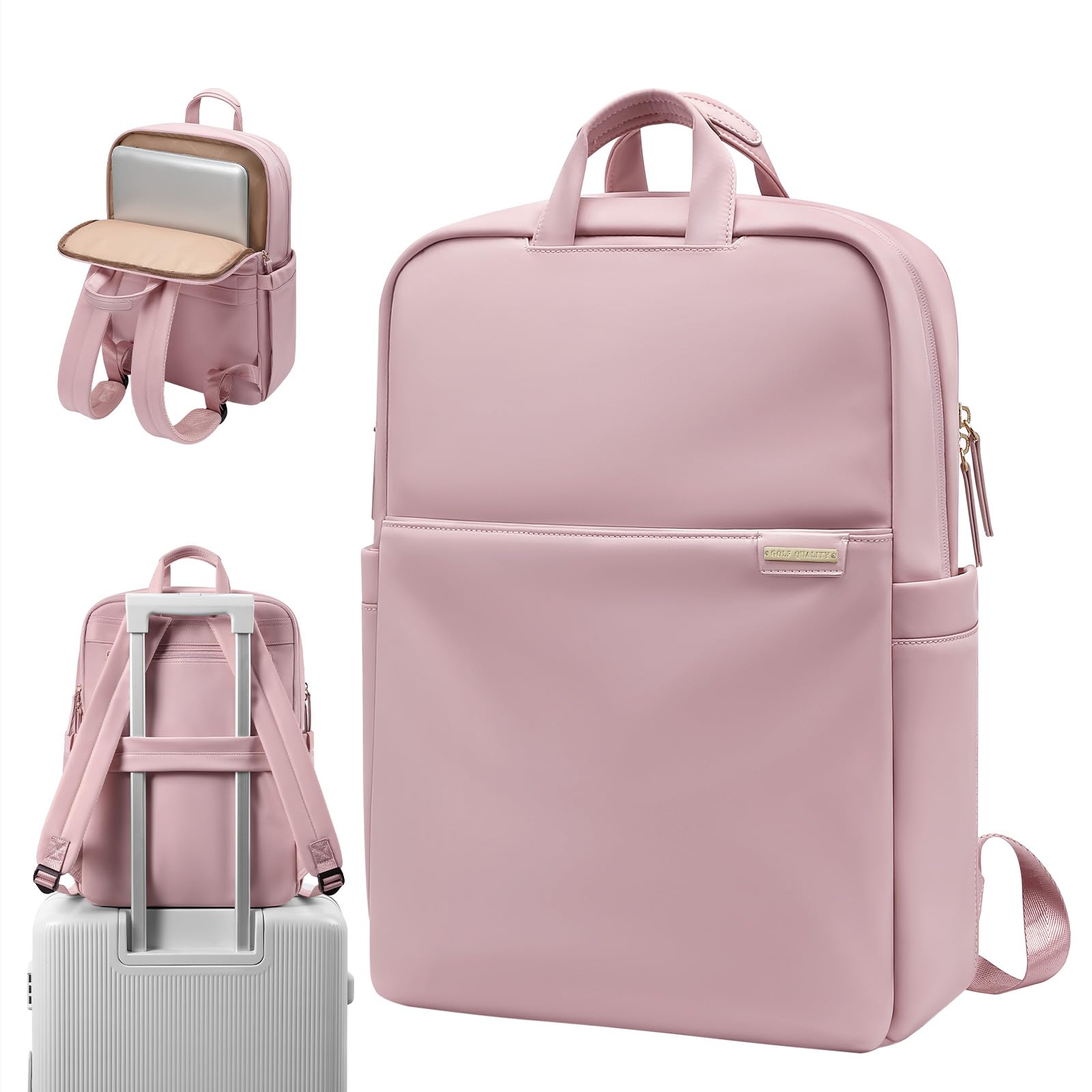 Slim Lightweight Laptop Backpack for Women - 16 Inch Pink Business Computer Bag - Perfect for Commuting, Travel & Work (Office, School, College)