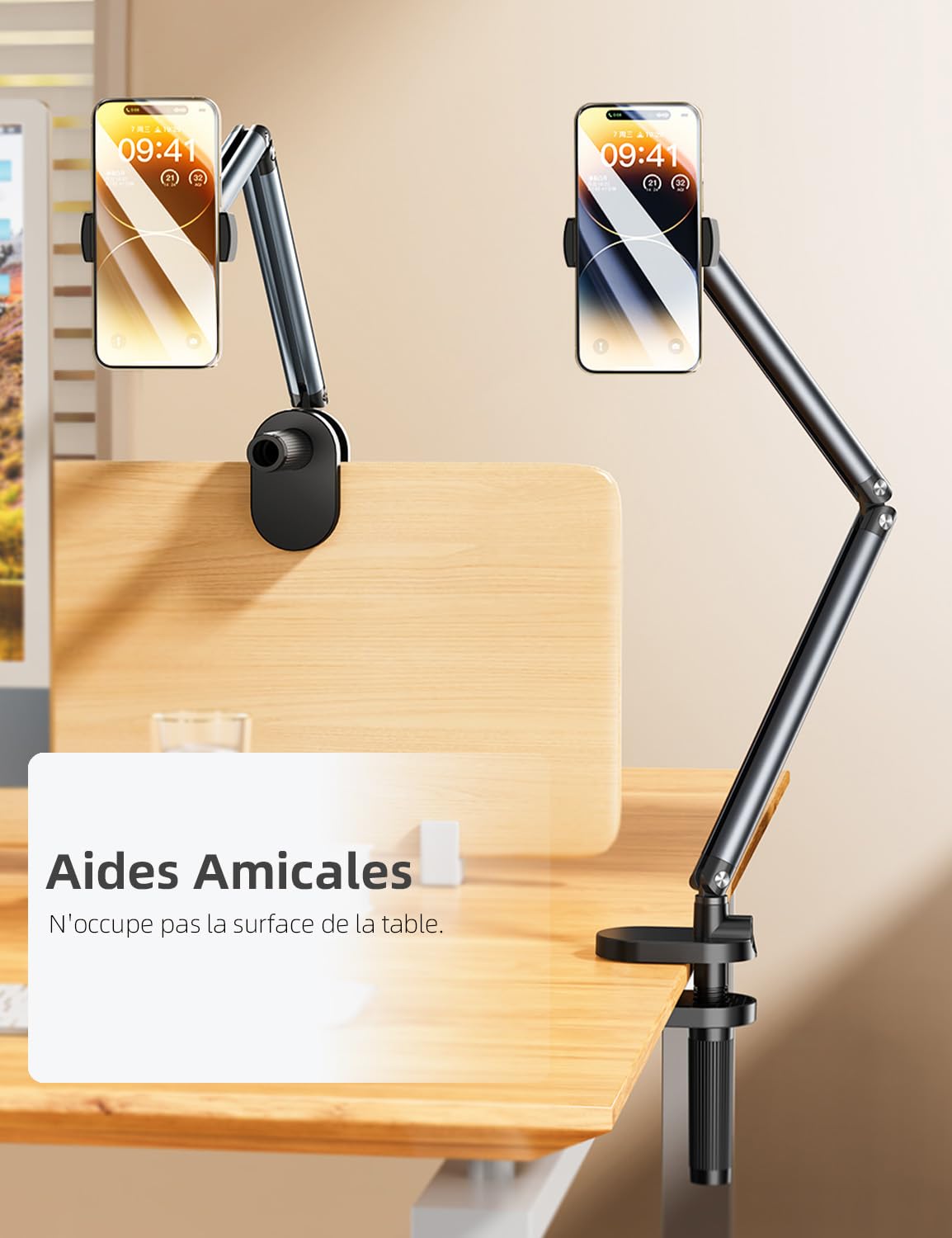 360° Swivel Adjustable Phone Stand Holder for iPhone 15/14/13/12/11/X, Samsung Galaxy - Flexible Long Arm Articulated Desk Mount with Clamp - Perfect for Office, Home, Bed, Car & Video Calls