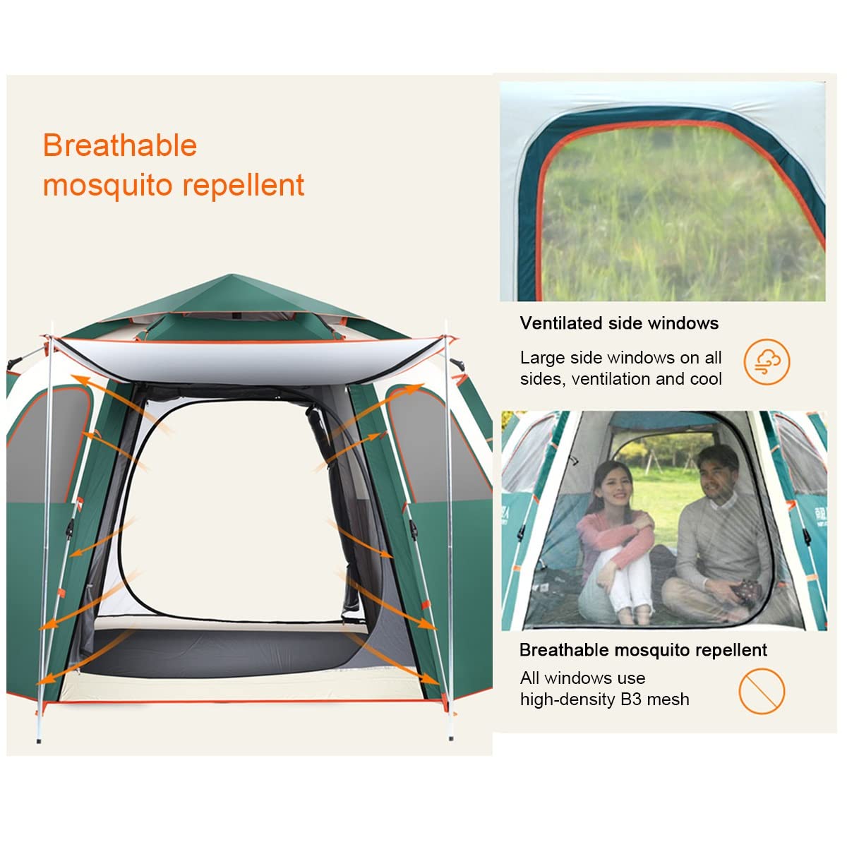 4-Person Waterproof Pop-Up Camping Tent with Moisture-Proof Mat - Instant Setup Family Tent for Outdoor Adventures, Beach Picnics & Music Festivals (Large Size) - Perfect for Backpacking, Hiking & Summer Camping Trips