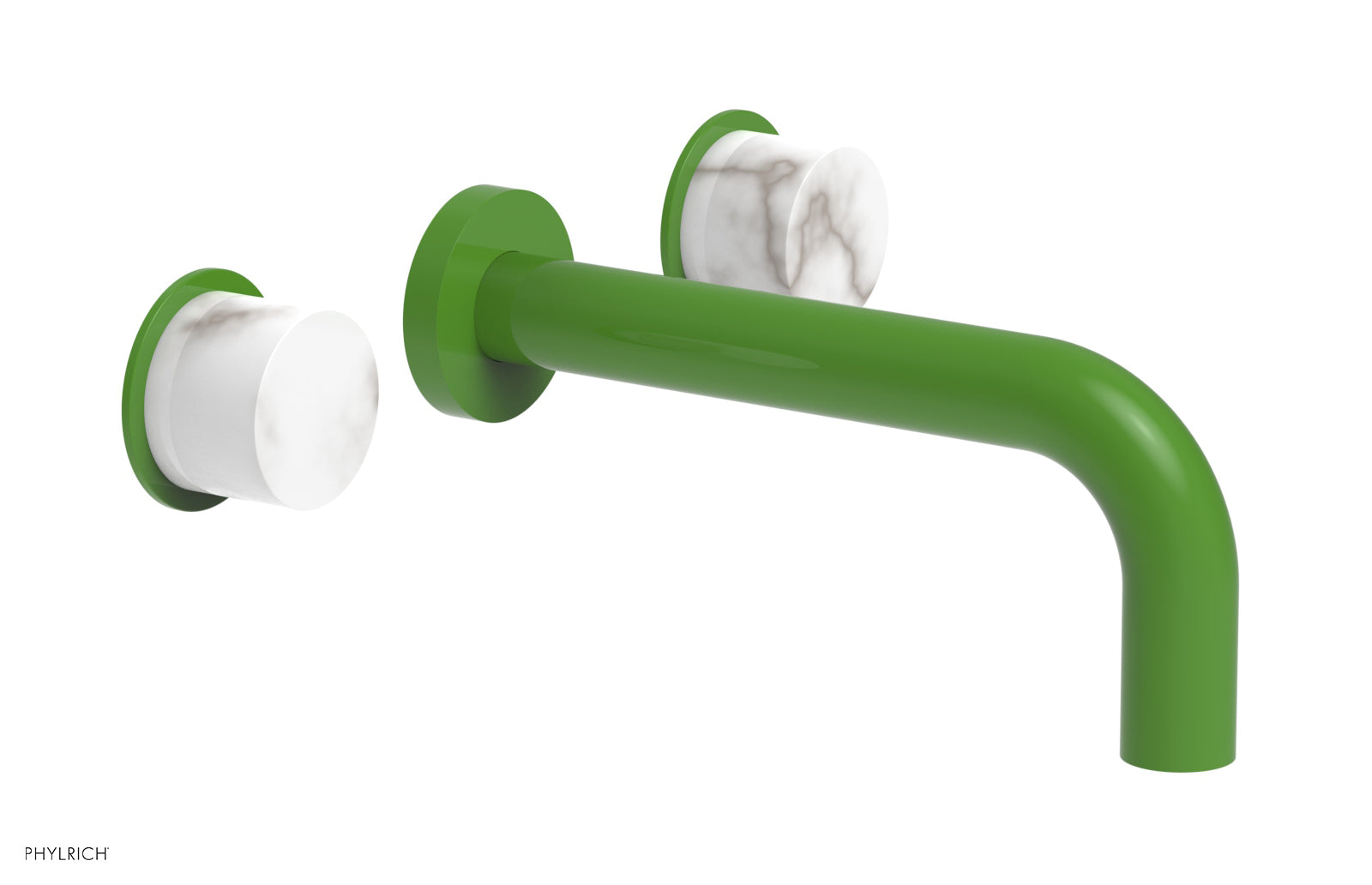 BASIC II Wall Tub Faucet Set with White Marble Handles - 230 58 - Modern Bathroom Sink Faucet for Bathroom Vanity, Powder Room & Guest Bath Installation