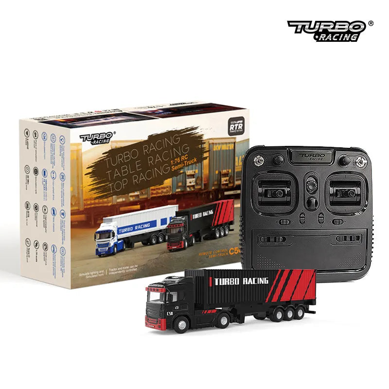 Turbo Racing 1:76 Scale C50 RC Semi Truck Trailer with Remote Control - Perfect for Kids, Collectors & Indoor Racing Fun