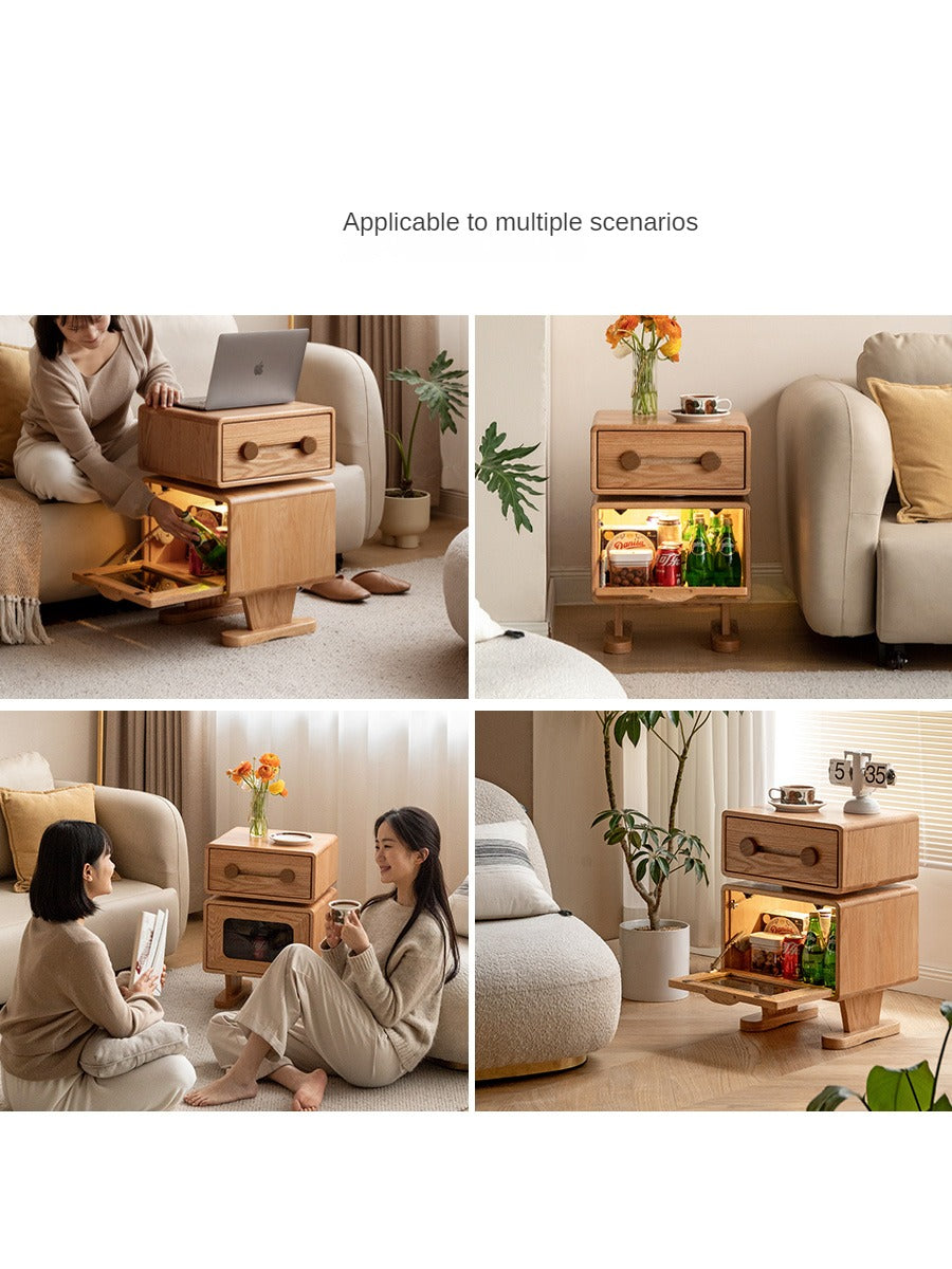 360° Rotating Oak Solid Wood Nightstand - Modern Bedside Table for Bedroom, Living Room & Office