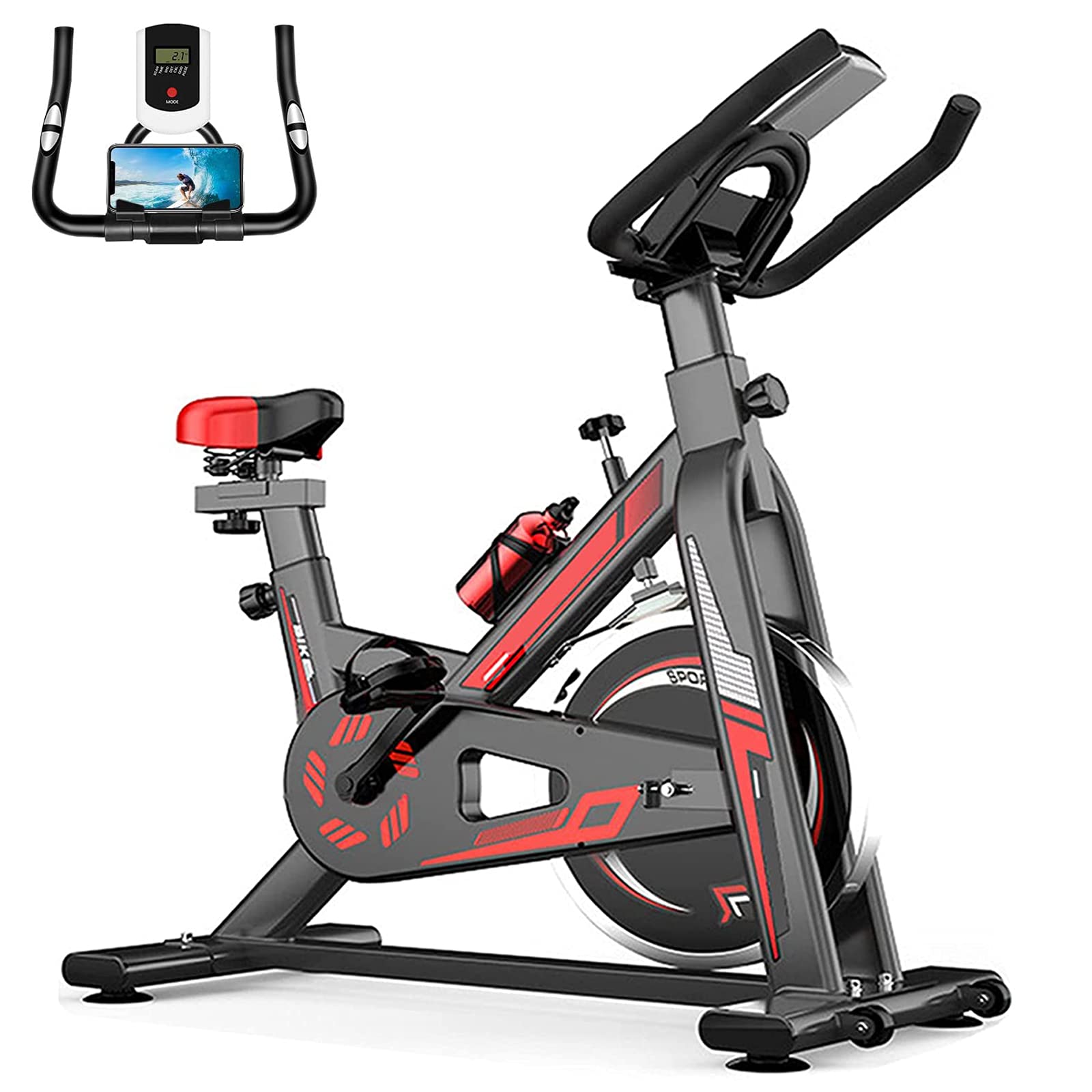 DJR Home Indoor Exercise Bike - Smart Fitness Bike with LCD Display, RPM Sensor & Heart Rate Monitor - Adjustable Spin Bike for Cardio Workout - Includes Tablet Holder - Perfect for Home Gym, Cycling Training & Indoor Fitness Workouts