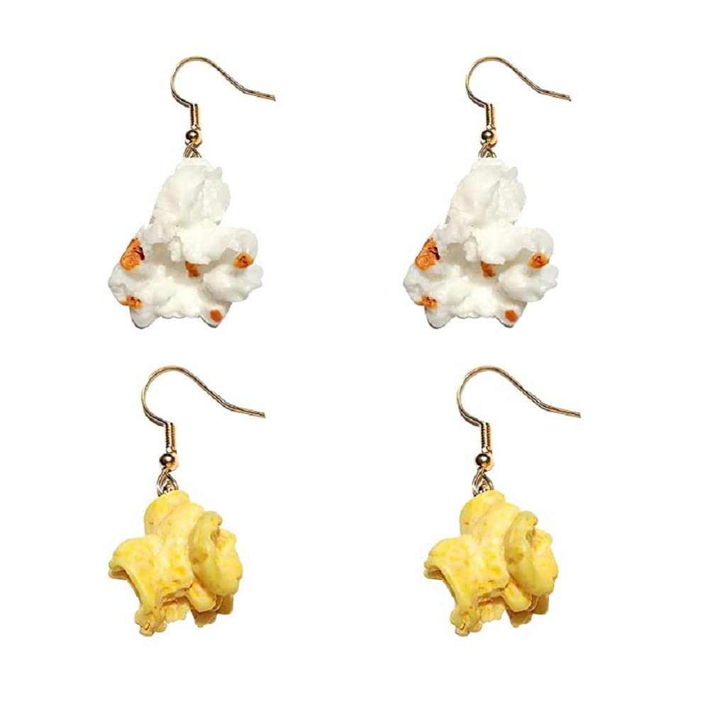 2 Pcs Handmade Resin Drop Earrings - Cute Cartoon Snack & Popcorn Dangle Earrings for Women, Funny Food Charm Jewelry Gift - Perfect for Parties, Cosplay & Daily Fashion Accessories
