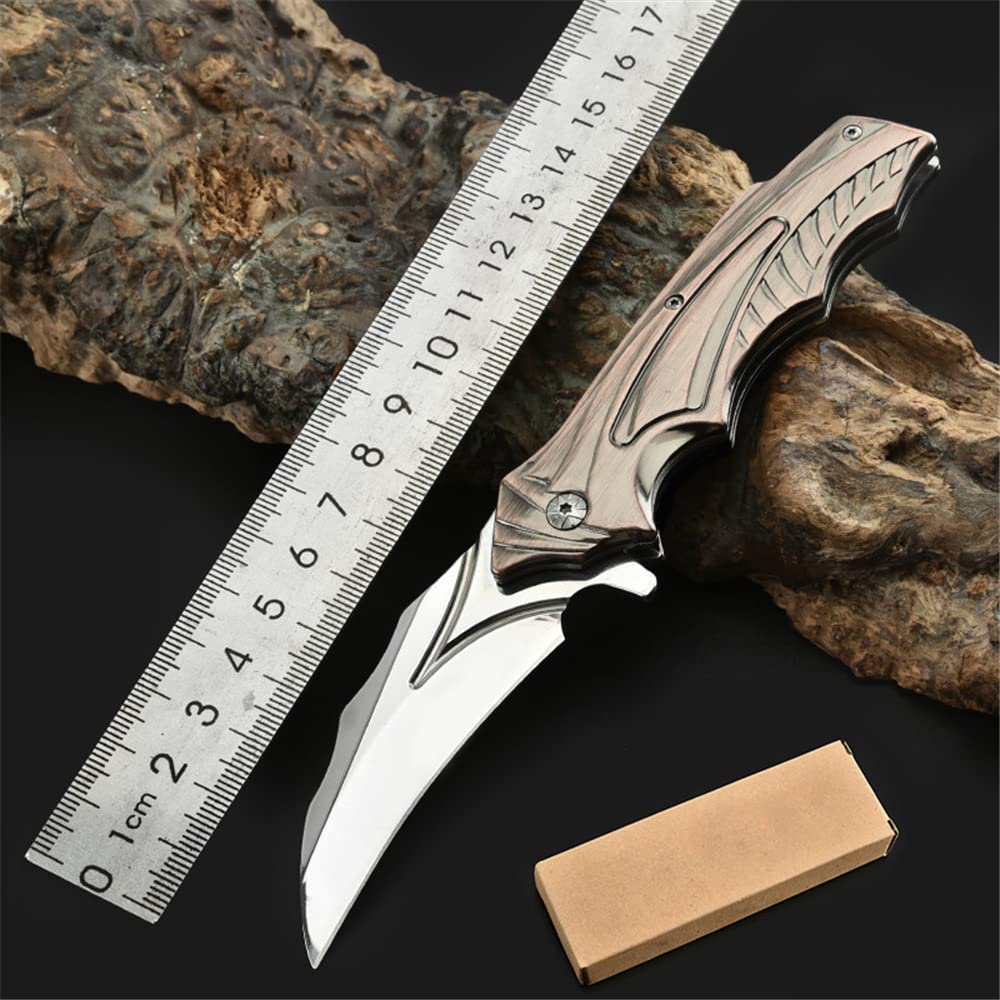 Premium Stainless Steel Folding Camping Knife with Copper Handle - Side Lock Design for Fishing, Hunting, Survival & Everyday Carry (EDC) - Ideal for Outdoor Adventures, Bushcraft & Tactical Use