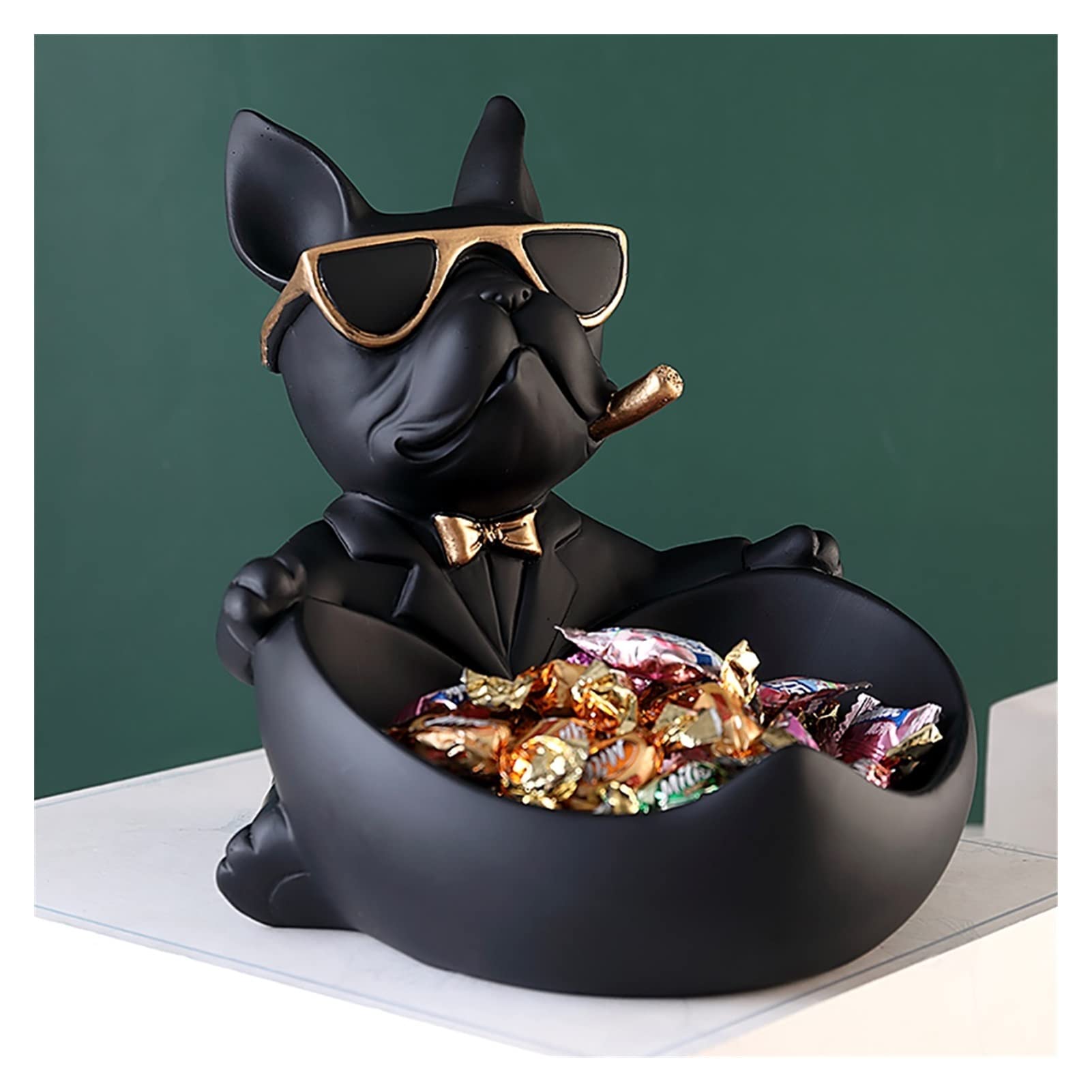 Bulldog Key Holder Bowl - Decorative Resin Storage Tray for Desk, Jewelry, Candy & Earrings | Creative Organizer Box & Art Sculpture Figurine (Black) - Perfect for Home Office, Entryway & Gift Giving
